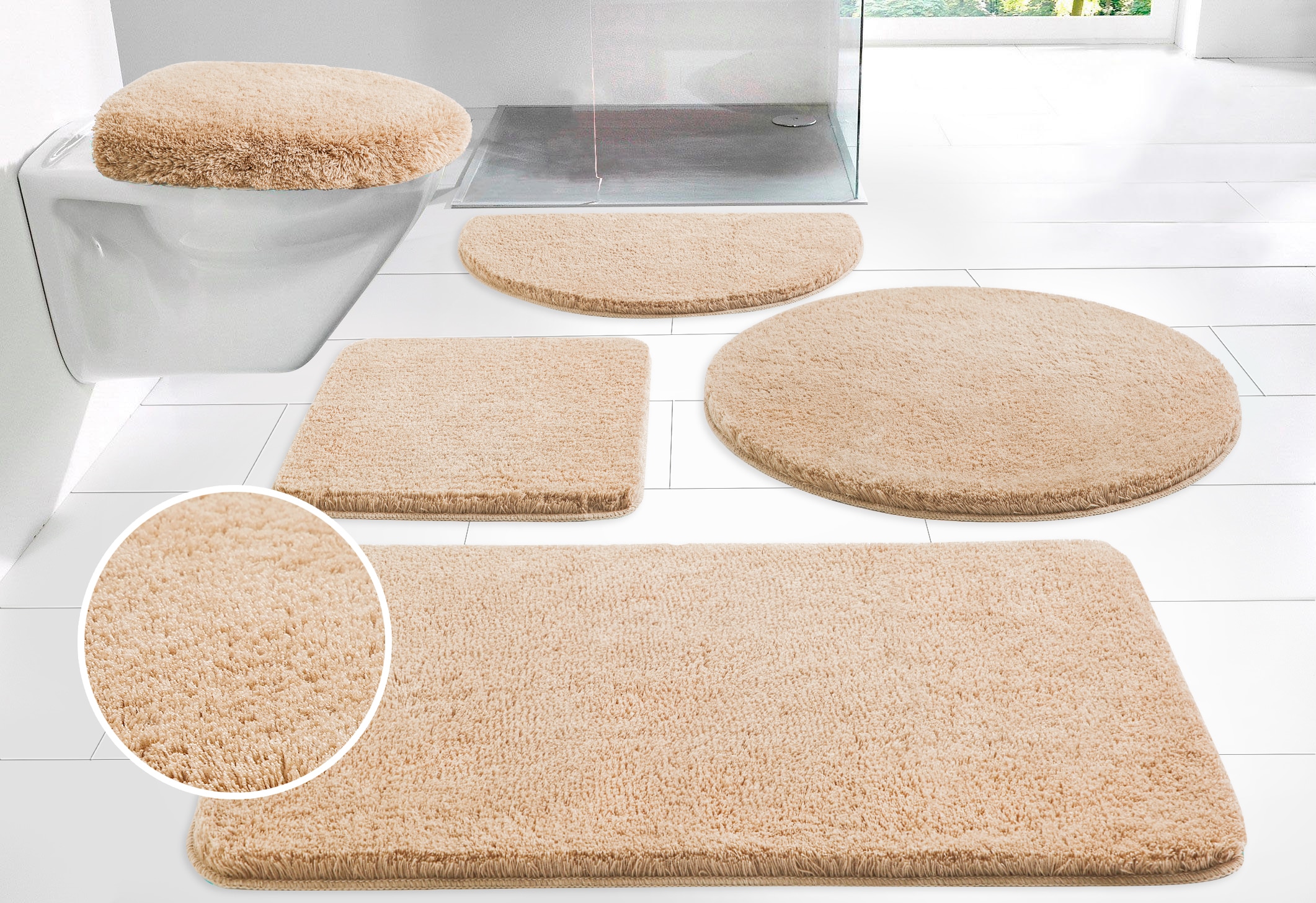 my home Badematte »Merida, Badvorleger, Badezimmer Teppich«, rutschhemmend beschichtet, fussbodenheizungsgeeignet-schnell trocknend-strapazierfähig, Badteppich, Uni Farben, rechteckig, rund & als 2-tlg. Set erhältlich