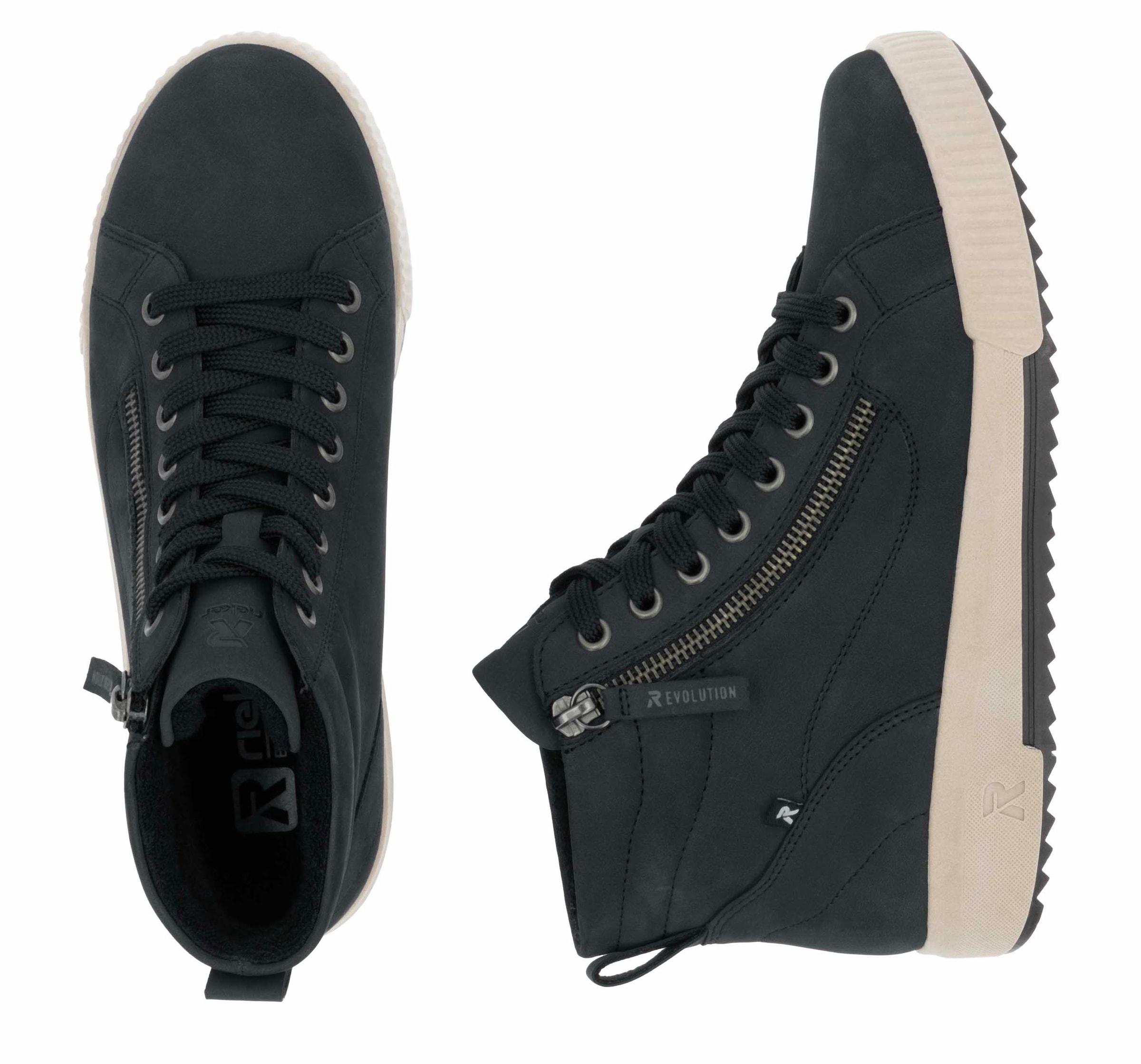RIEKER Sport Schnürboots, Stiefelette, High Top Sneaker, Freizeitboots mit Reissverschluss
