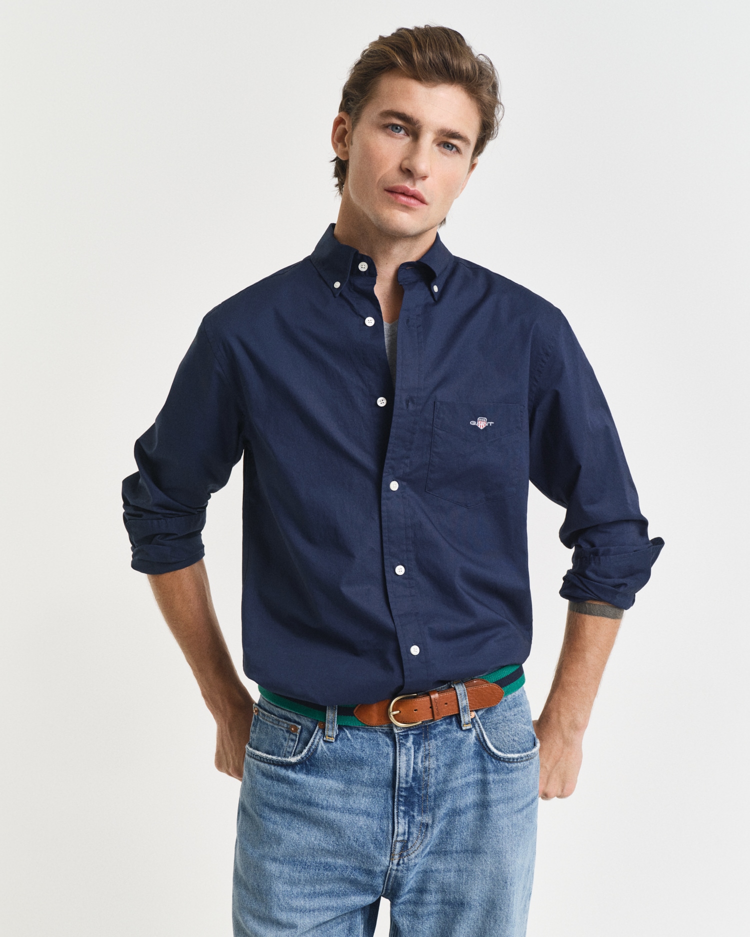 Gant Langarmhemd »Regular Fit Popeline Hemd leicht strapazierfähig pflegeleicht«, mit Label Stickerei auf der Brusttasche