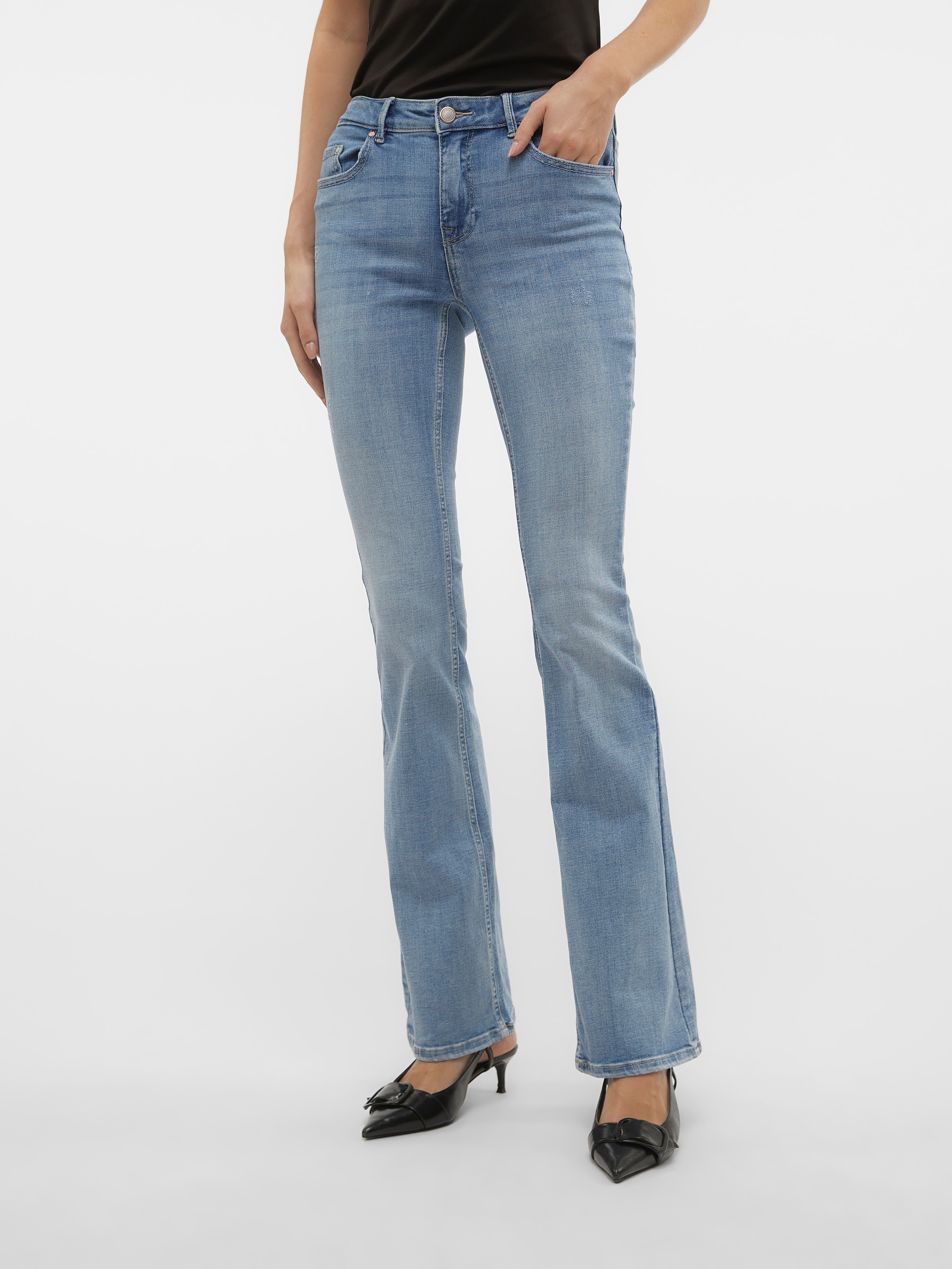 Vero Moda Bootcut-Jeans »VMFLASH MR FLARED JEANS LI371 GA NOOS« Baumwollmischung mit Stretch, regular waist, bootcut fit