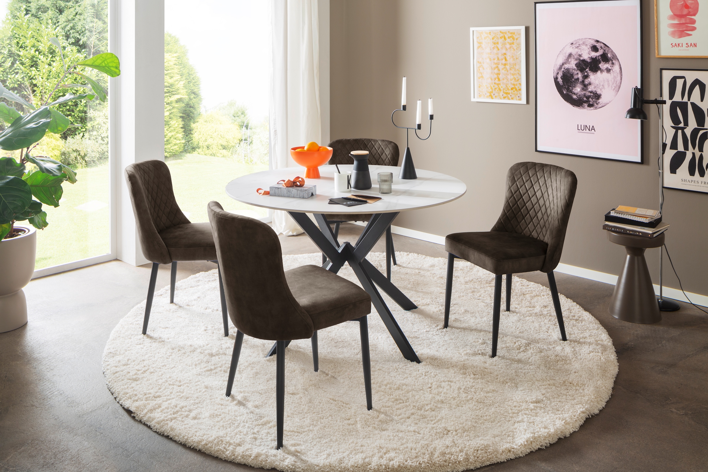 MCA furniture Esstisch »UBATE Vierfusstisch«, (1 St.), Keramik, Metall, weiss marmoriert, dining table, 4-6 Personen