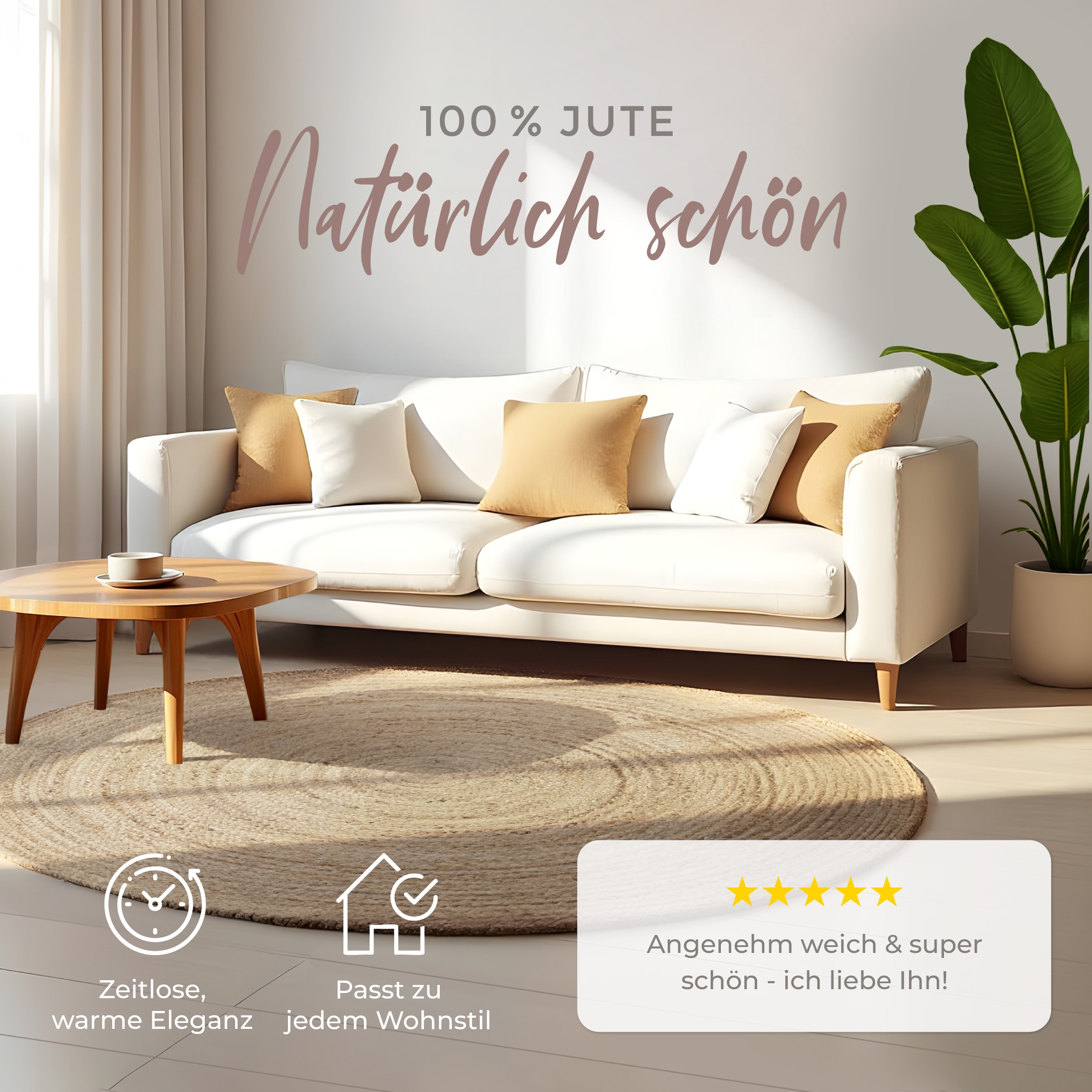 carpetfine Teppich »Nele Juteteppich Naturfaser«, rund, 6 mm Höhe, geflochtener Wendeteppich aus 100%Jute, in rund und oval, viele Grössen