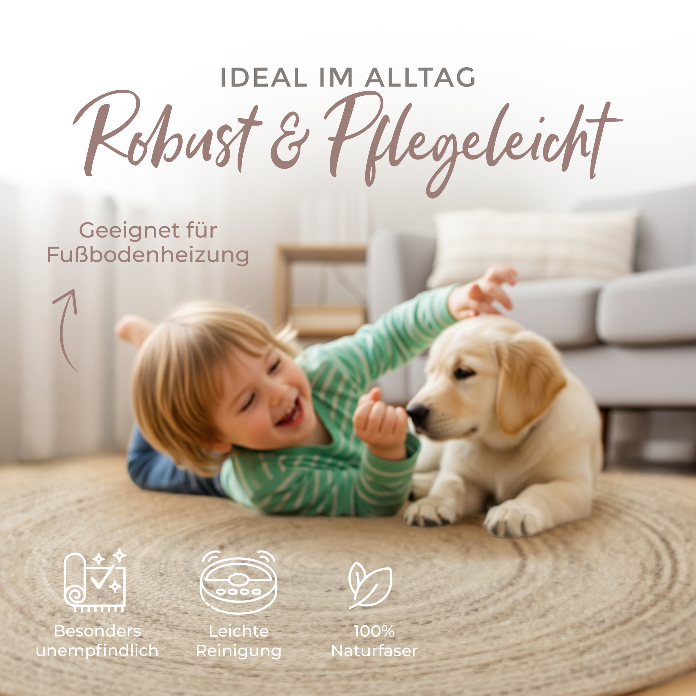carpetfine Teppich »Nele Juteteppich Naturfaser«, rund, 6 mm Höhe, geflochtener Wendeteppich aus 100%Jute, in rund und oval, viele Grössen