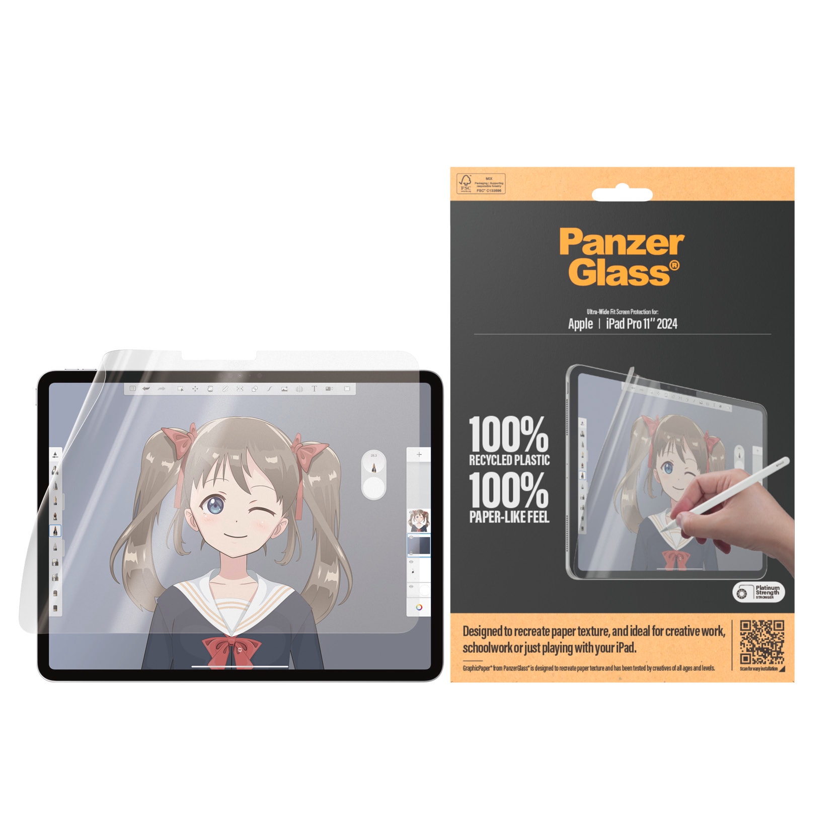 PanzerGlass Displayschutzfolie »Ultra Wide Fit GraphicPaper Screen Protector«, für Apple iPad Pro 11 2024, Schutzfolie, Bildschirmschutz, kratzfest, paperfeel, papierähnlich