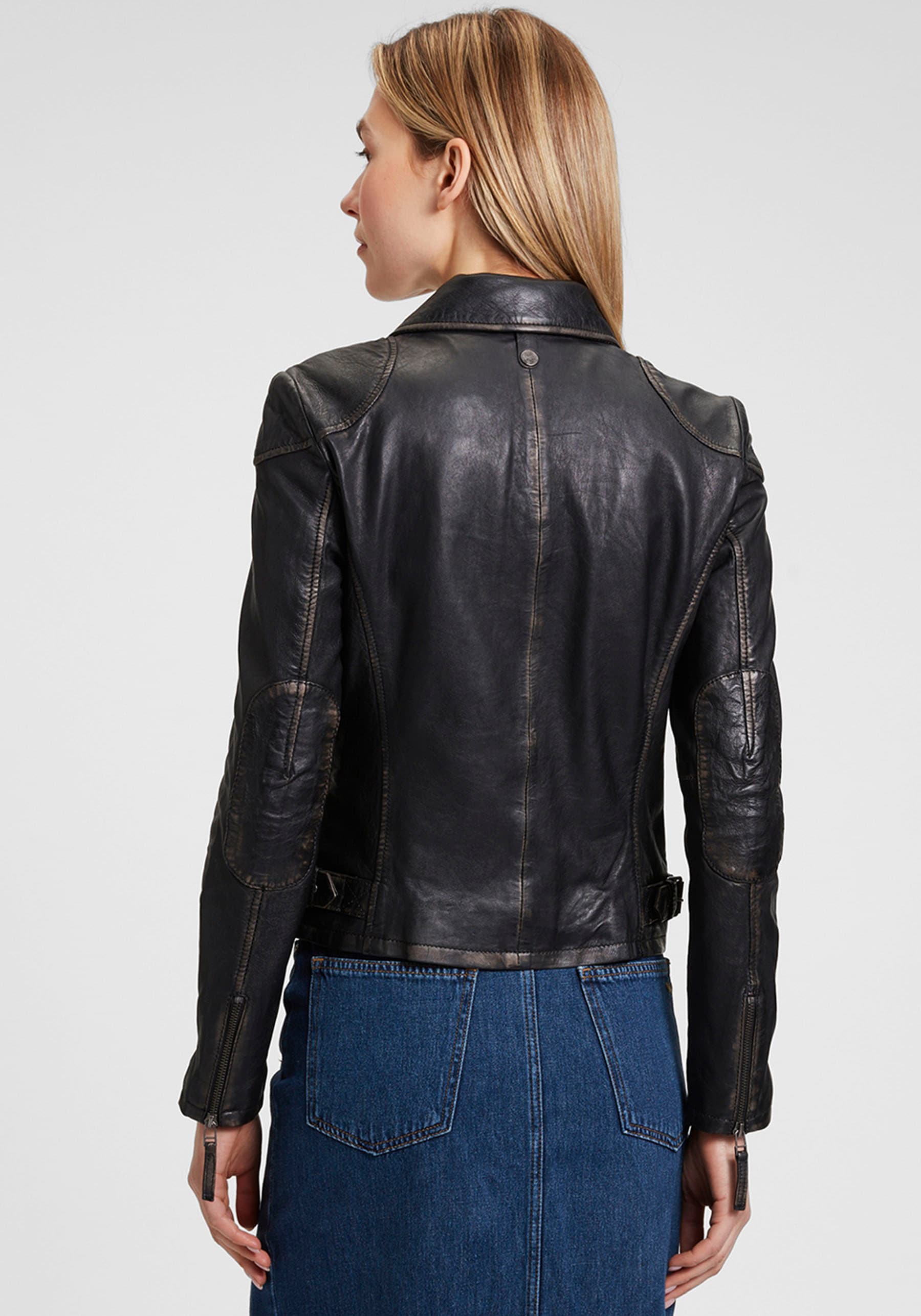 Mauritius Lederjacke »MWPeggie«, im Vintage-Look, asymetrischer Reissverschluss, Reverskragen