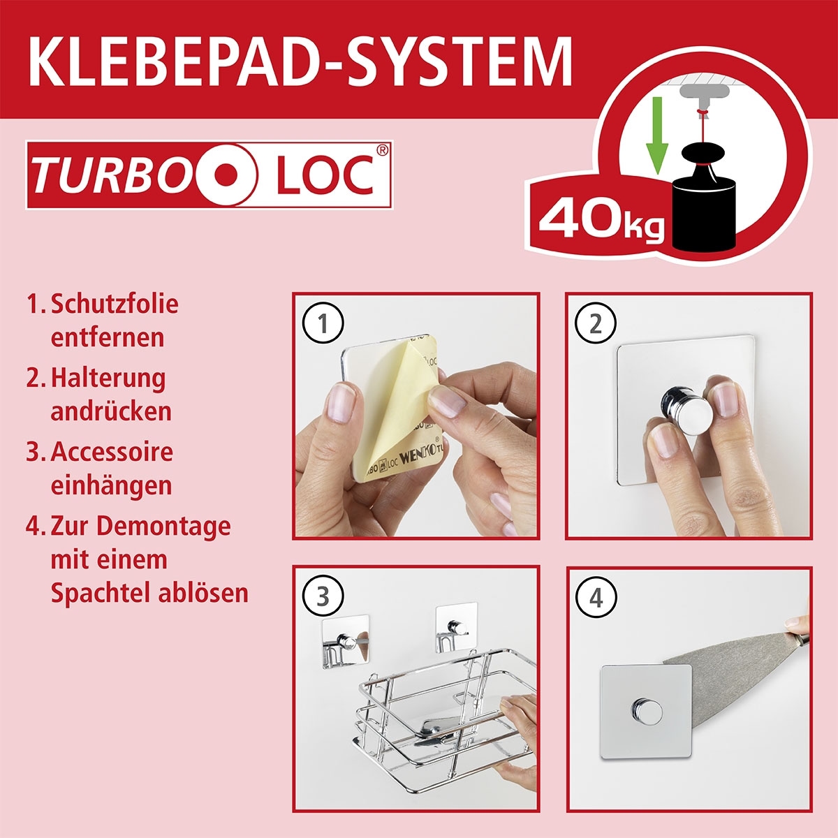 WENKO Wandrollenhalter »Turbo-Loc® Gala«, aus pulverbeschichtetem Flachstahl
