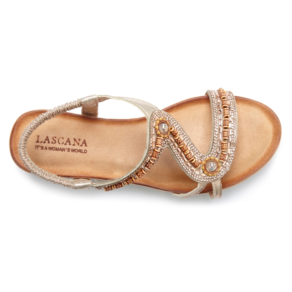 LASCANA Sandale, Sandalette, Sommerschuh, kleiner Keilabsatz und elastische Riemchen