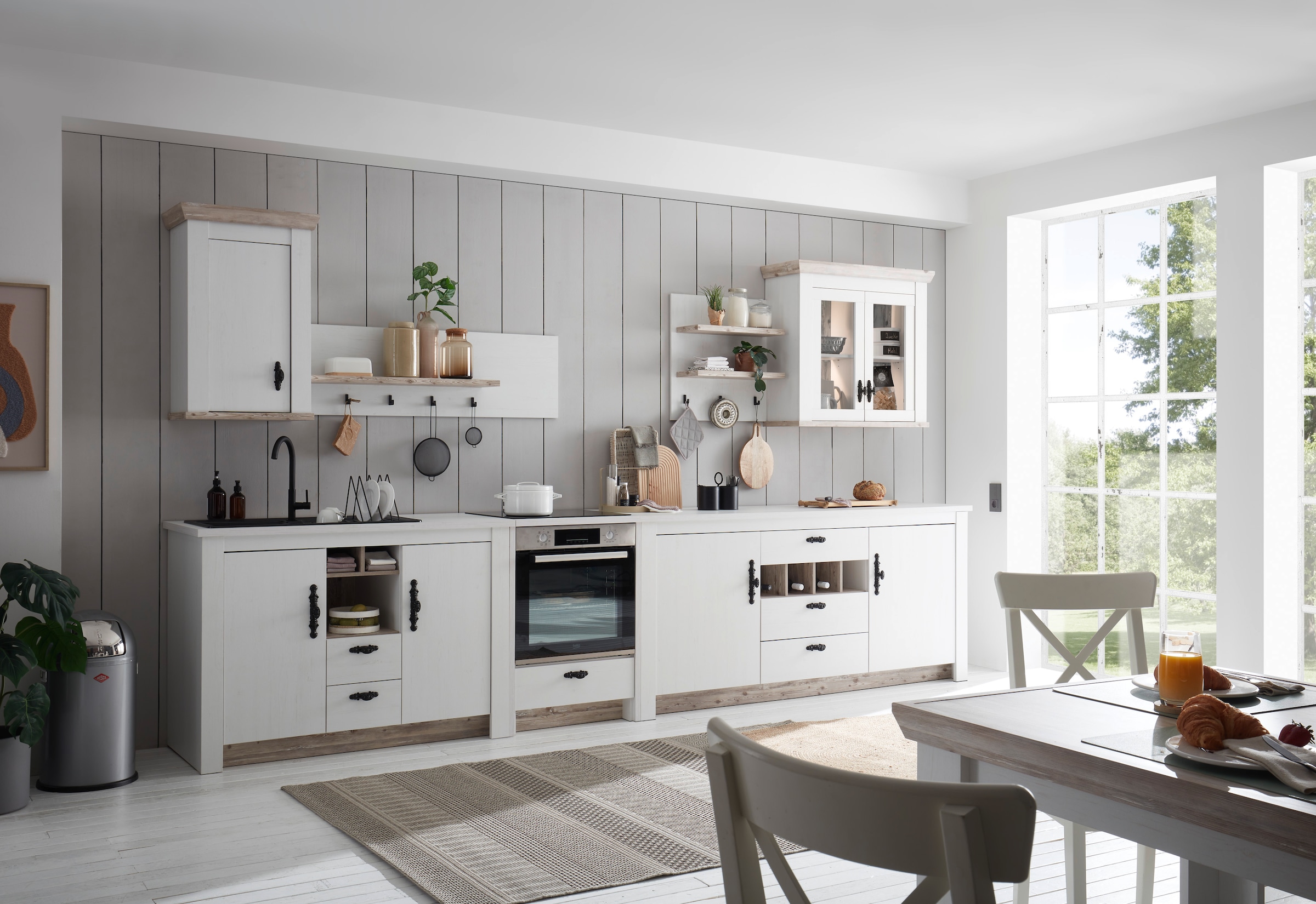 Home affaire Spülenschrank »Florenz, Küchenunterschrank in Pinie Weiss, Unterschrank«, mit verschnörkeltem Metallgriff, im Landhausstil, Arbeitshöhe 92 cm