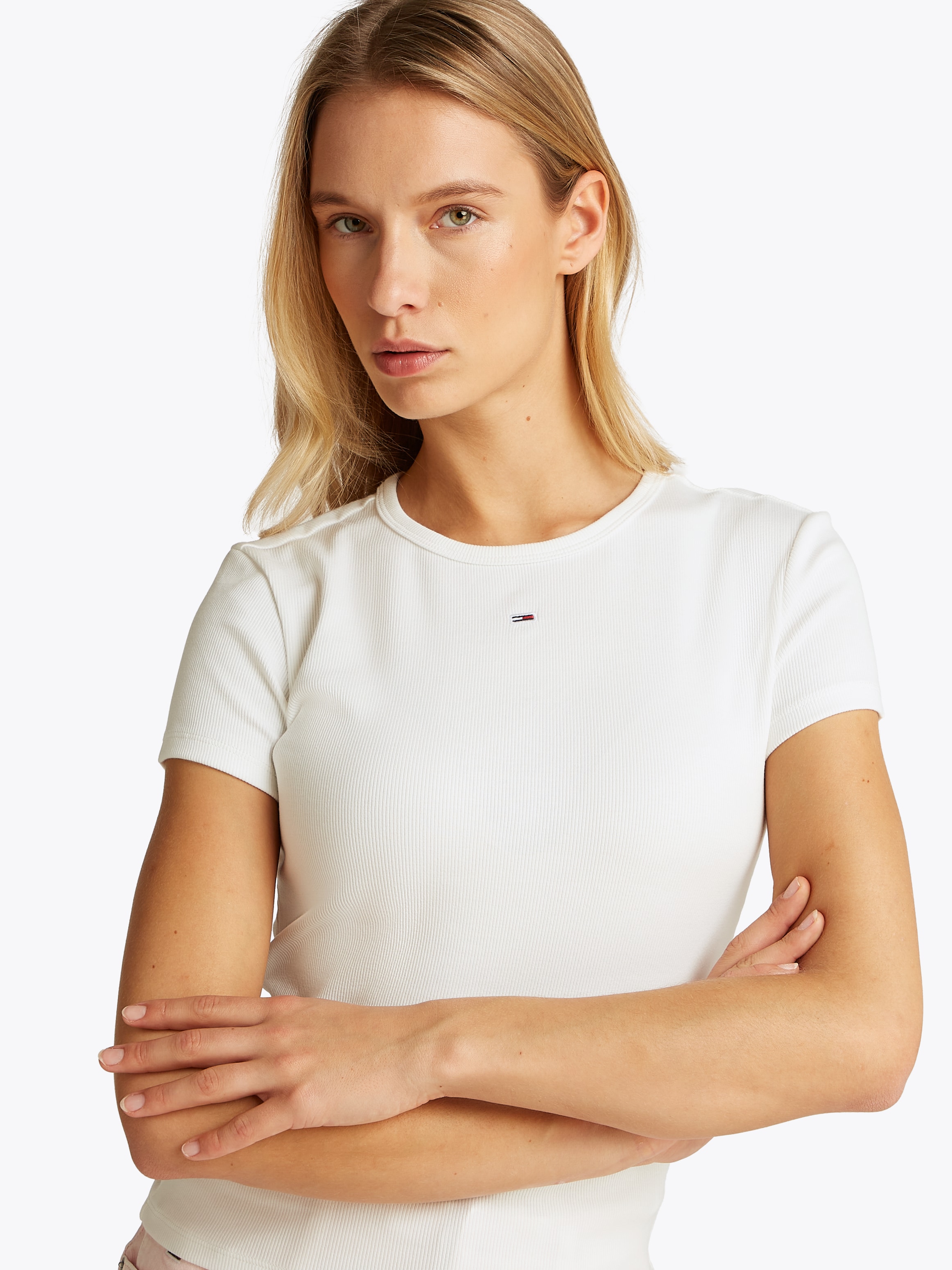 Tommy Jeans T-Shirt »TJW 2PACK SLIM ESSENTIAL RIB SS«, (Packung, 3 tlg., 2er-Pack), mit Logostickerei