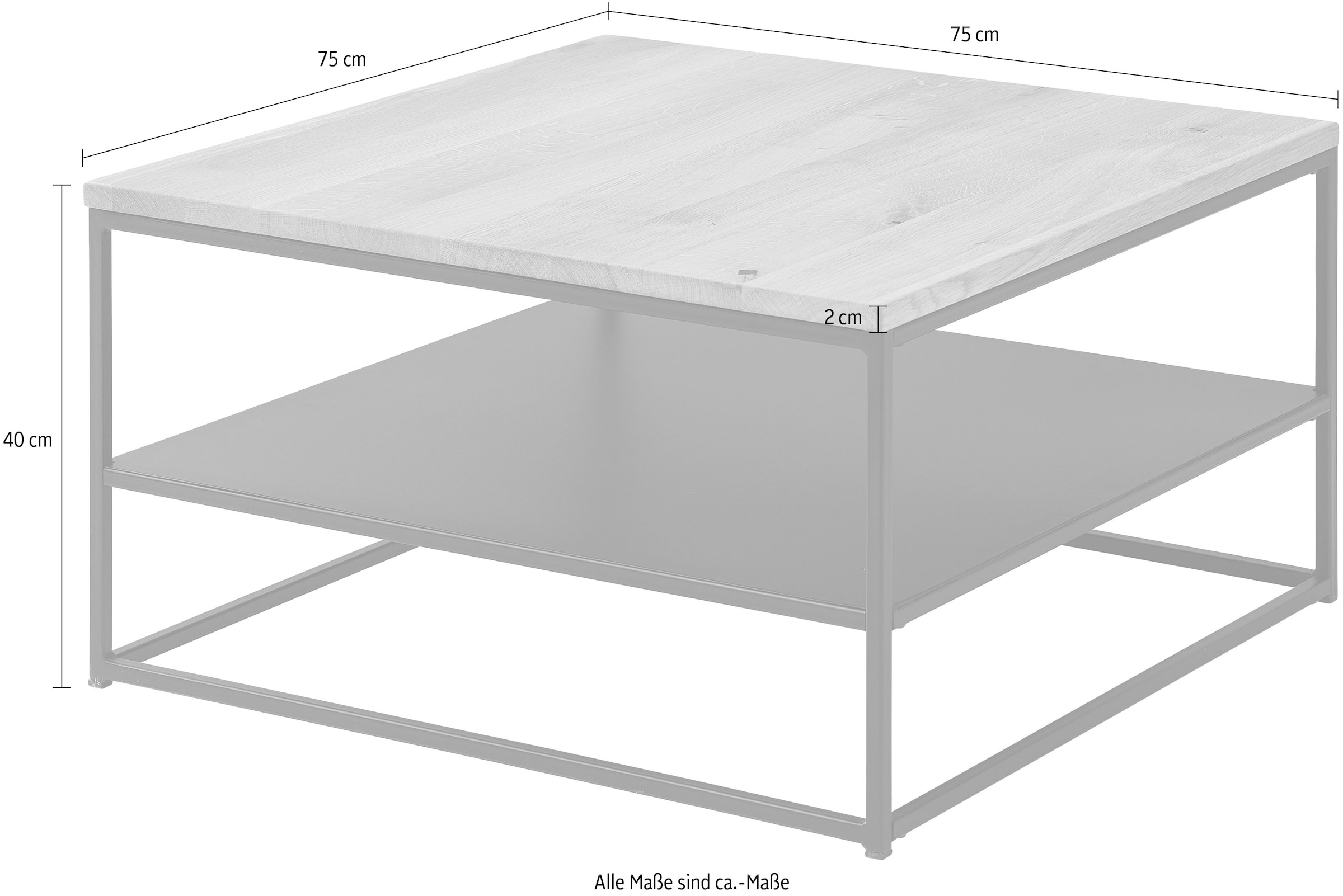 Stolkom Couchtisch »Tilda Wohnzimmertisch Massivholz im Industrial Style BxHxT 75x40x75 cm«, Eiche Massivholz geölt, Metallablage in schwarz