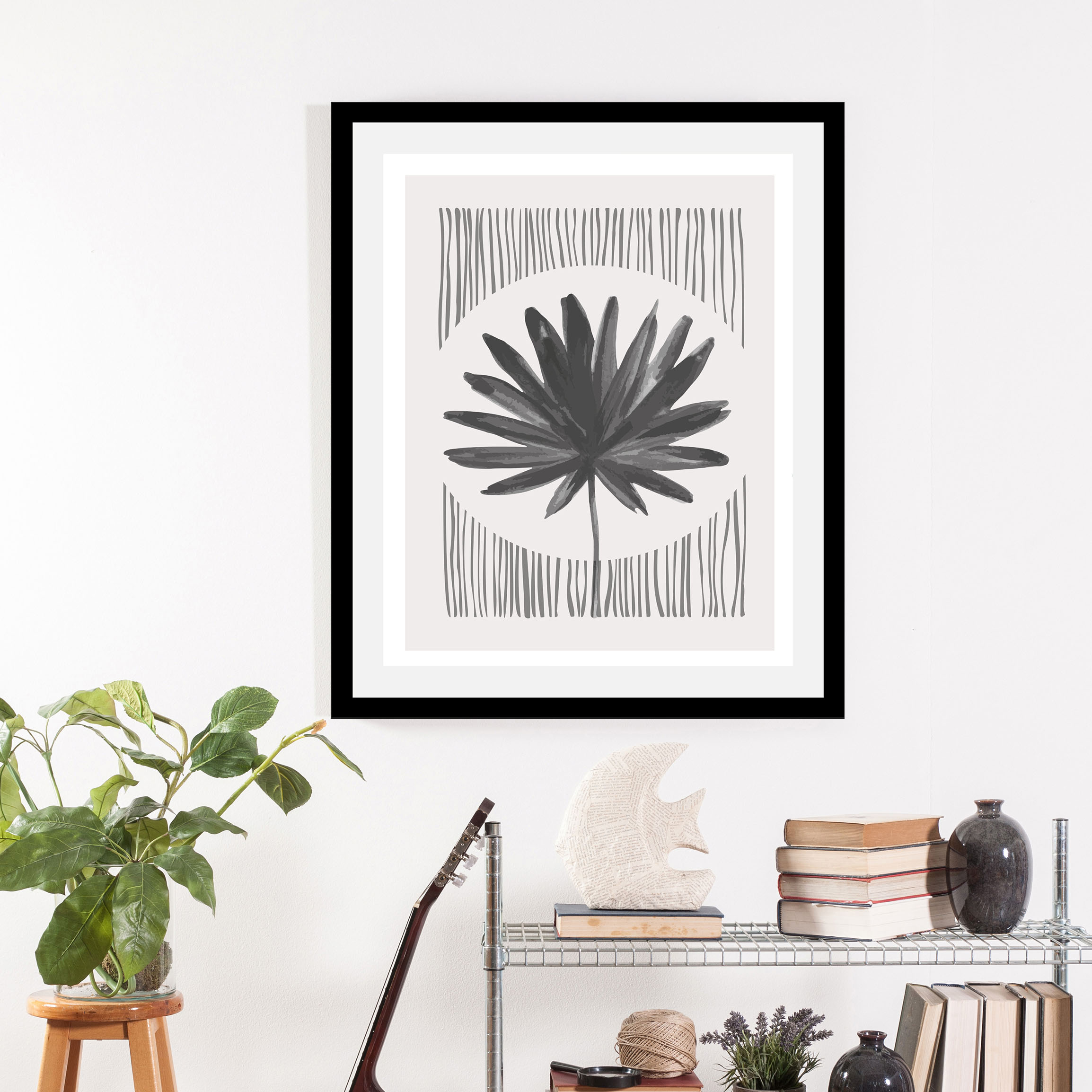 queence Bild "Flora" Abstrakt Blätter Blätterbilder Figuren Pflanzen Pflanzenbilder Schwarz-Weiss 1 Stk. tlg. gerahmt