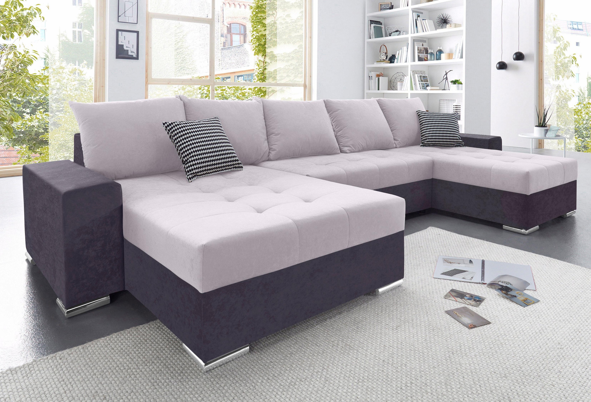COLLECTION AB Wohnlandschaft »XXL-Josy U-Form, Breite 333 cm, mit 2 Recamieren 77 & 97 cm«, inkl. Bettfunktion, Bettkasten, mit 5 gleich grossen Rückenkissen
