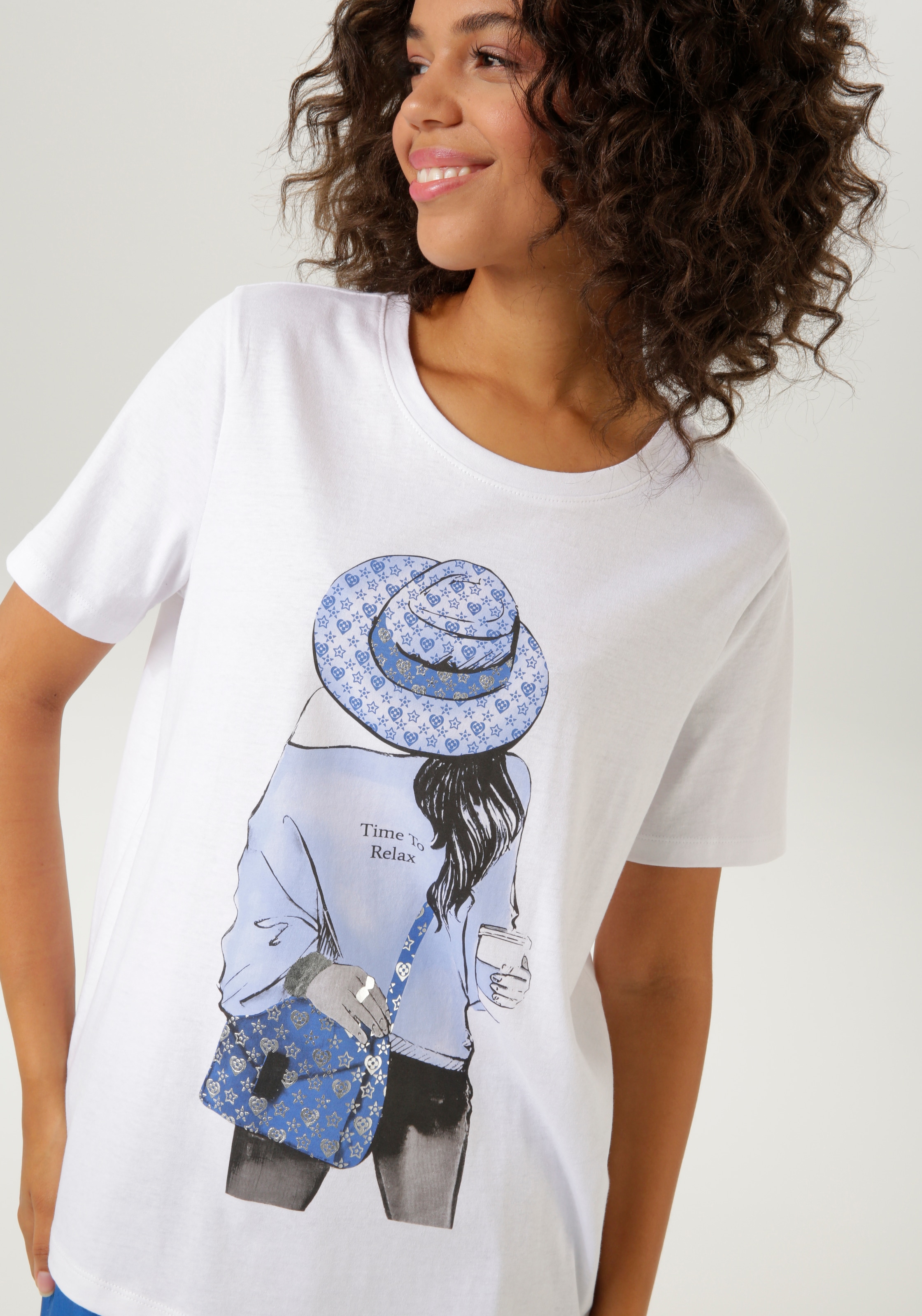 Aniston CASUAL T-Shirt, mit silberfarbenem Folienprint verzierter Frontdruck