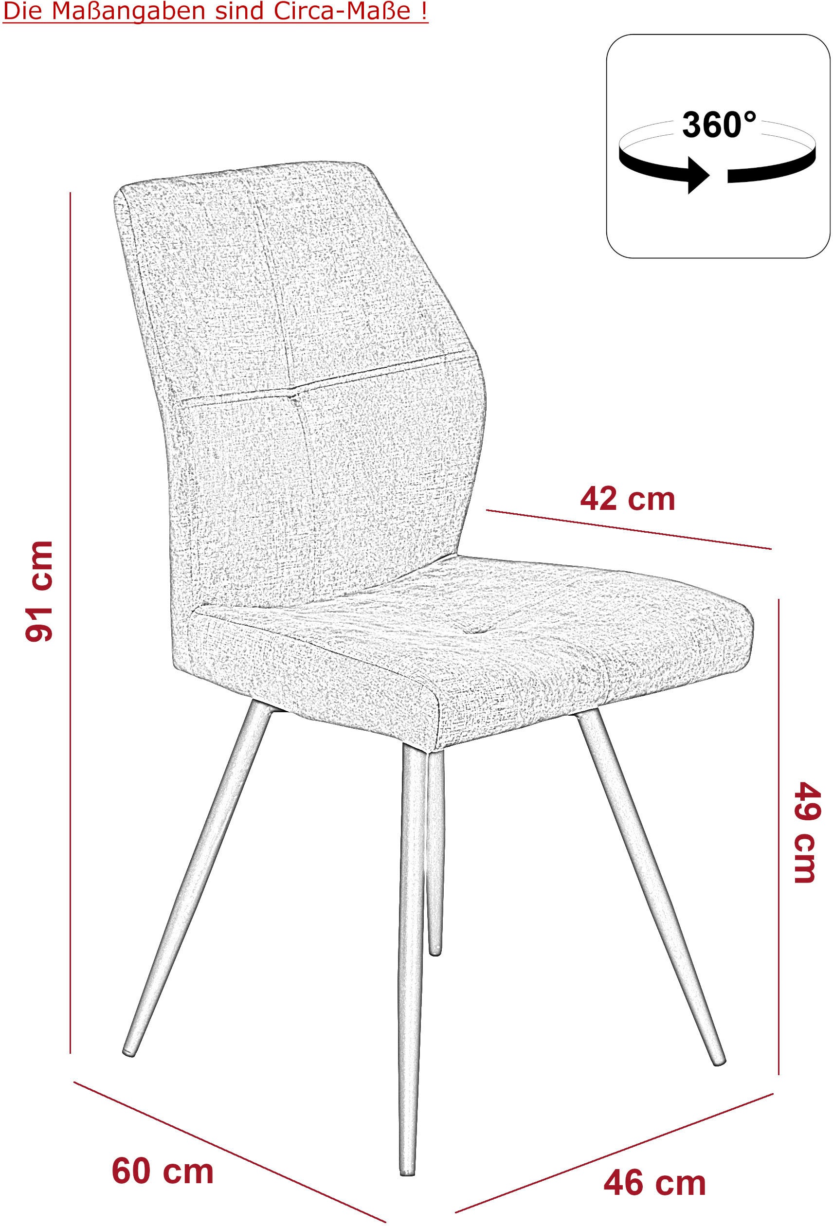 HELA 4-Fussstuhl »ALLY«, (Set), 4 St., Microfaser VINTAGE-Polyester, 4-Fuss, 360° drehbar, gepolstert, Vintage Velvet mit Steppnähten