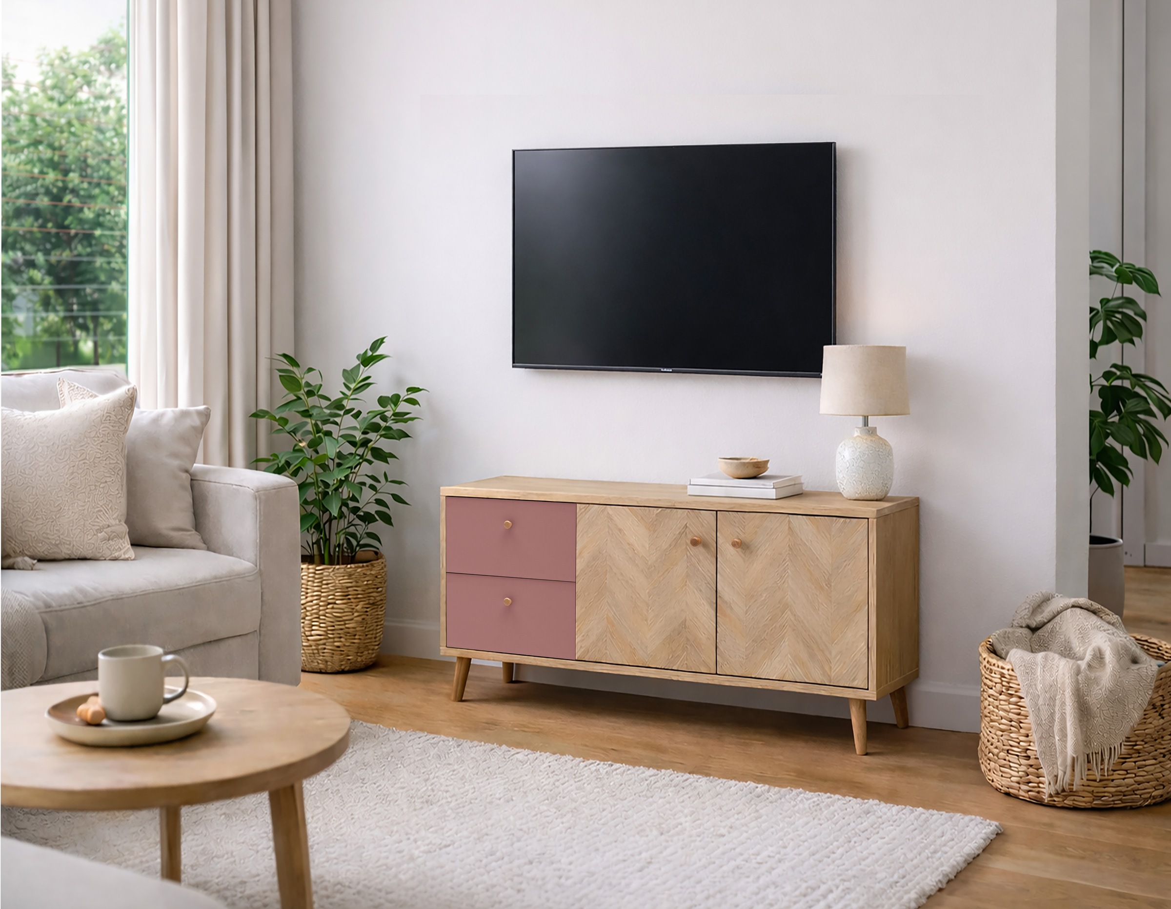 Tchibo - Lowboard »Visby« Eichen-Fischgräten-Dekor - 109x33x54,1cm - braun -
