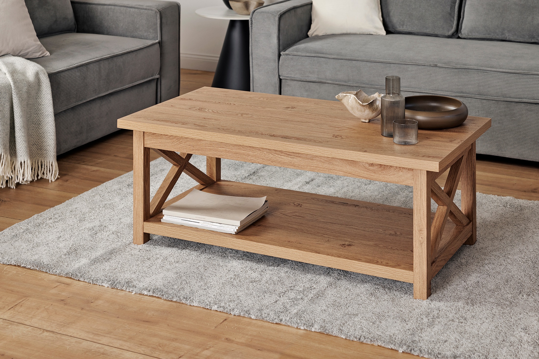Jahnke Couchtisch "CHALET COFFEE" 1 Stk. tlg. Couchtisch, Kaffetisch, mit Ablageboden, Landhausstil, X-Design