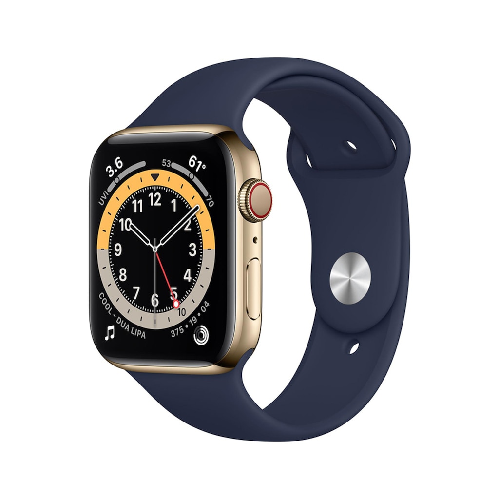 Apple Smartwatch »Serie 6, GPS Cellular, 44 mm Edelstahl-Gehäuse mit Sportarmband«