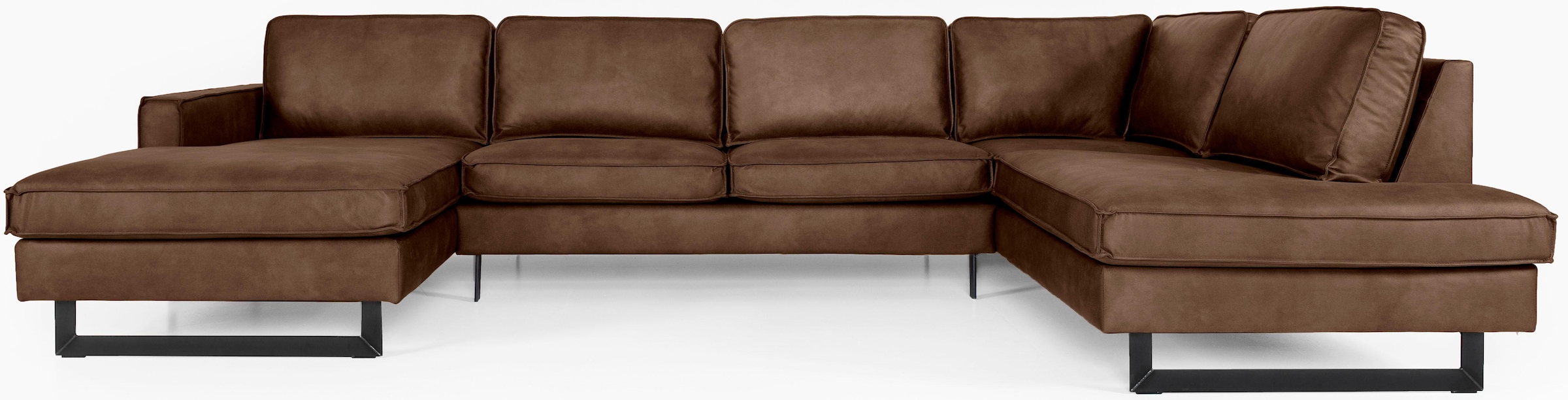 Places of Style Wohnlandschaft »Pinto, 350 cm, U-Form, XXL, mit Ottomanen«, Cord, Chenille, Lederoptik, mit Keder, Metallfüsse, Wellenunterfederung