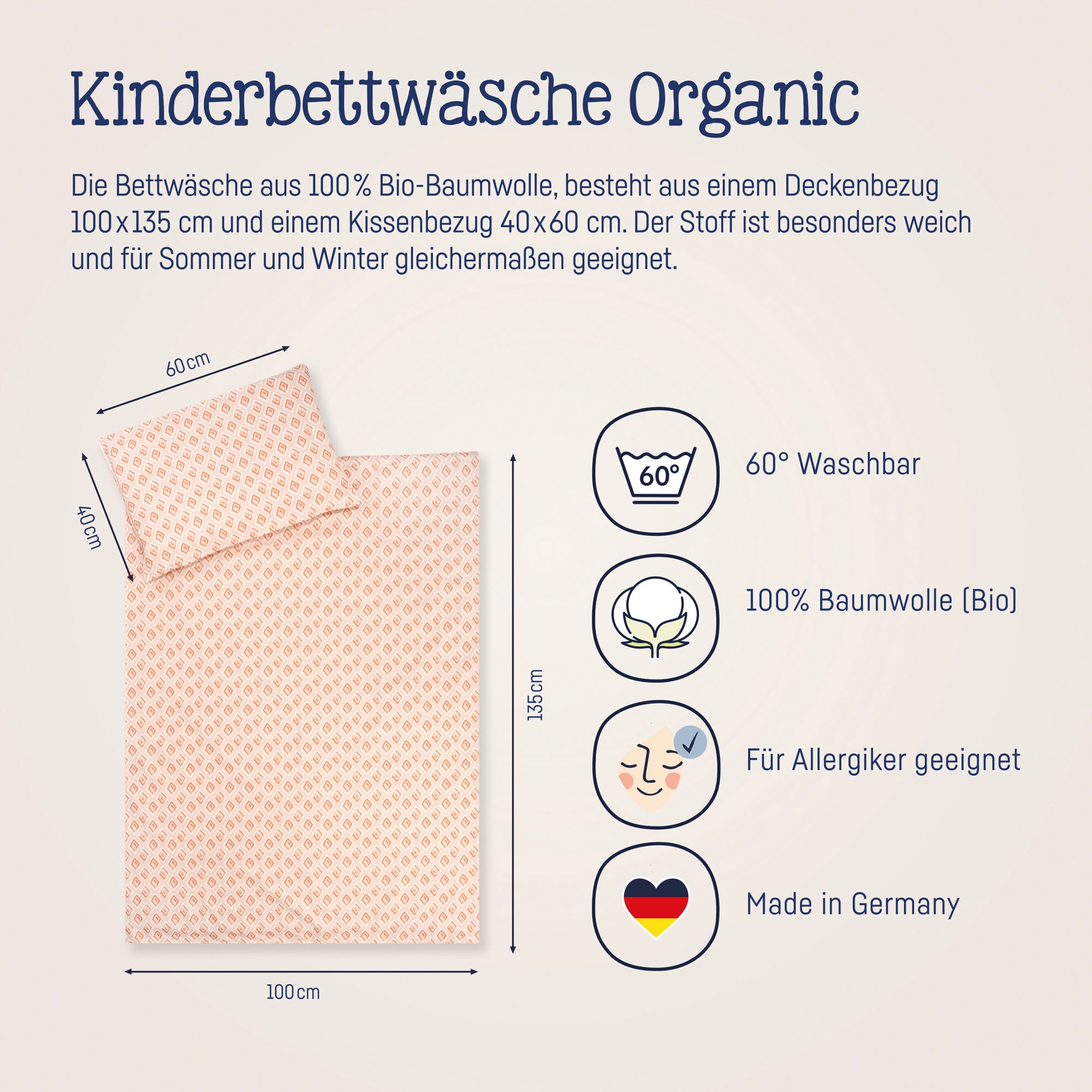 Julius Zöllner Kinderbettwäsche »Baby- und Kinderbettwäsche aus 100% Bio-Baumwolle«, erhältlich in den Grössen 80x80+35x40cm und 100x135+40x60cm
