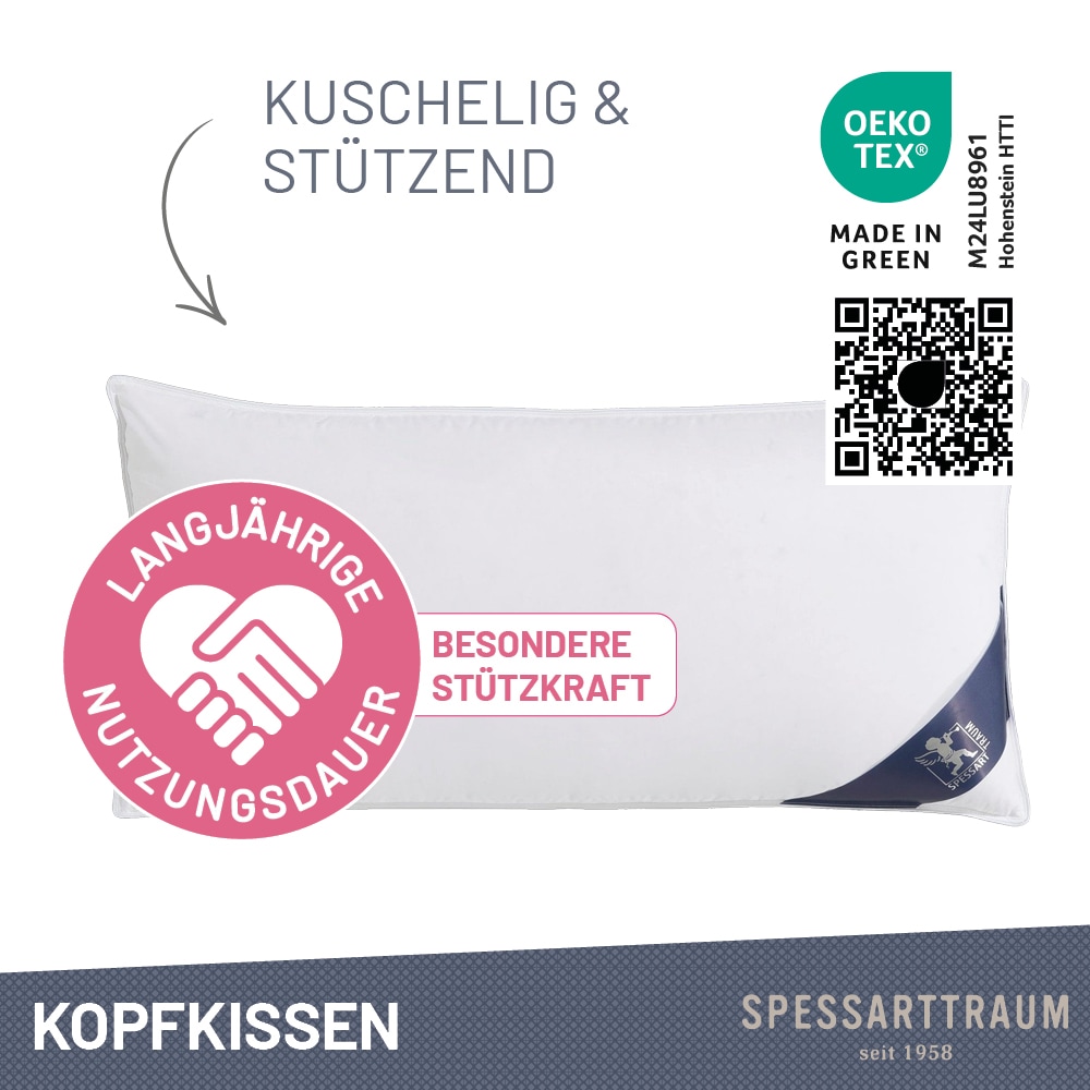 SPESSARTTRAUM 3-Kammer-Kopfkissen »Exklusiv«, Füllung: 90% Daunen / 10% Federn (Aussenkammern) und 100% Federn (Innenkammer), Bezug: feiner Daunenbatist, 100% Baumwolle, (1 St.), Kissen vom Hohenstein Institute ausgezeichnet