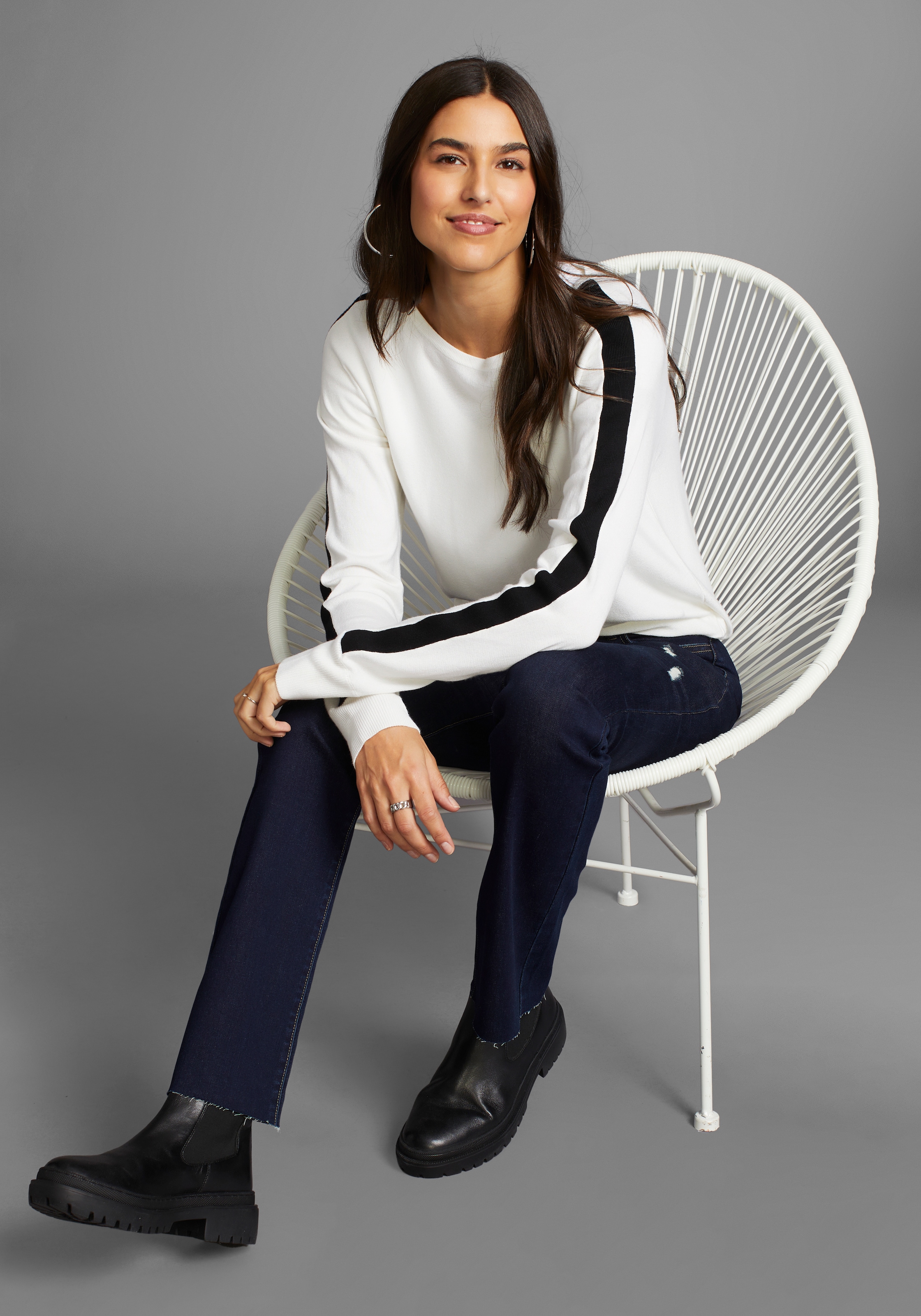 Laura Scott Longpullover, mit Kontraststreifen