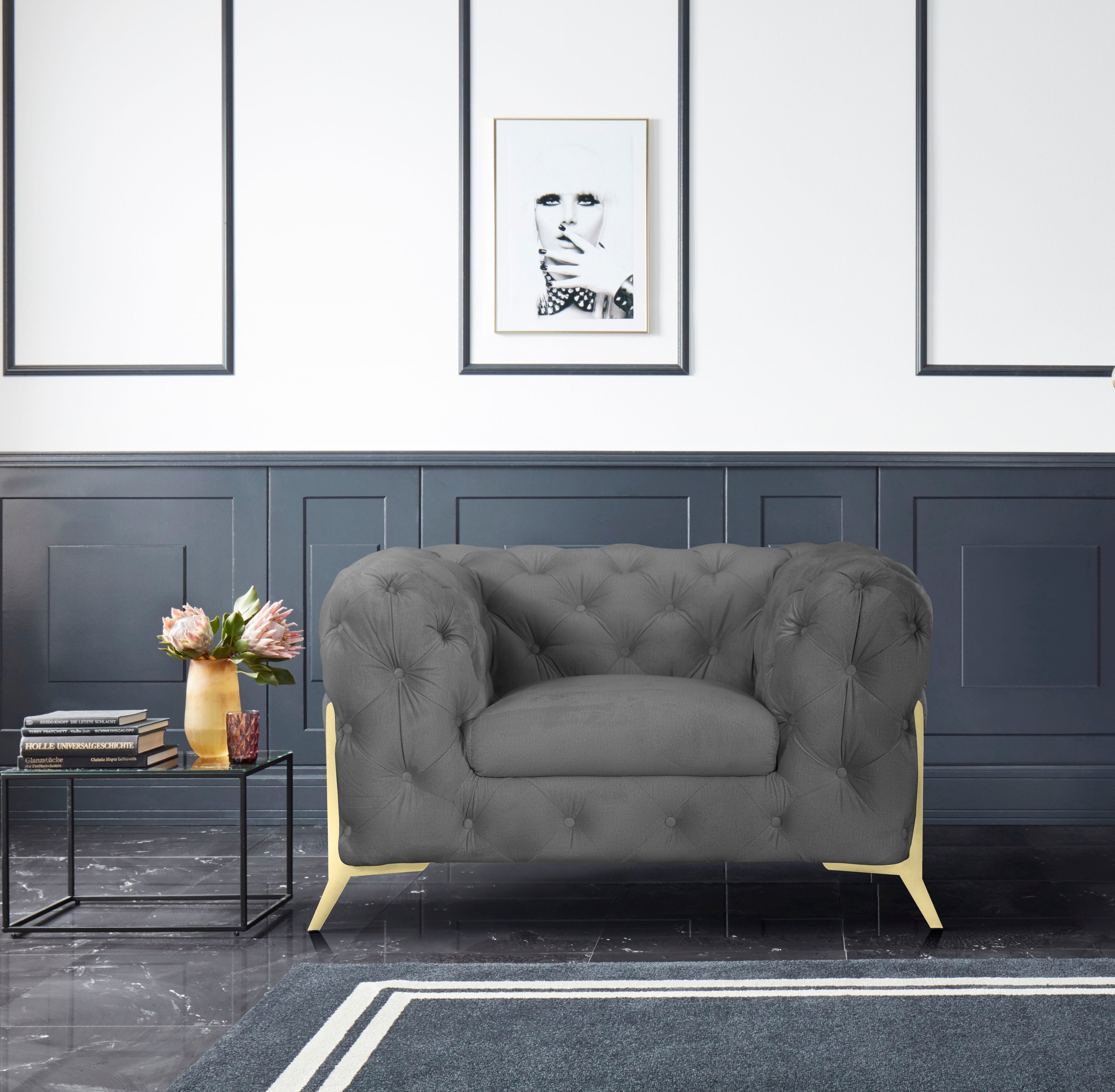 Leonique Chesterfield-Sessel »Amaury Sessel«, aufwändige Knopfheftung, moderne Chesterfield Optik, Fussfarbe wählbar