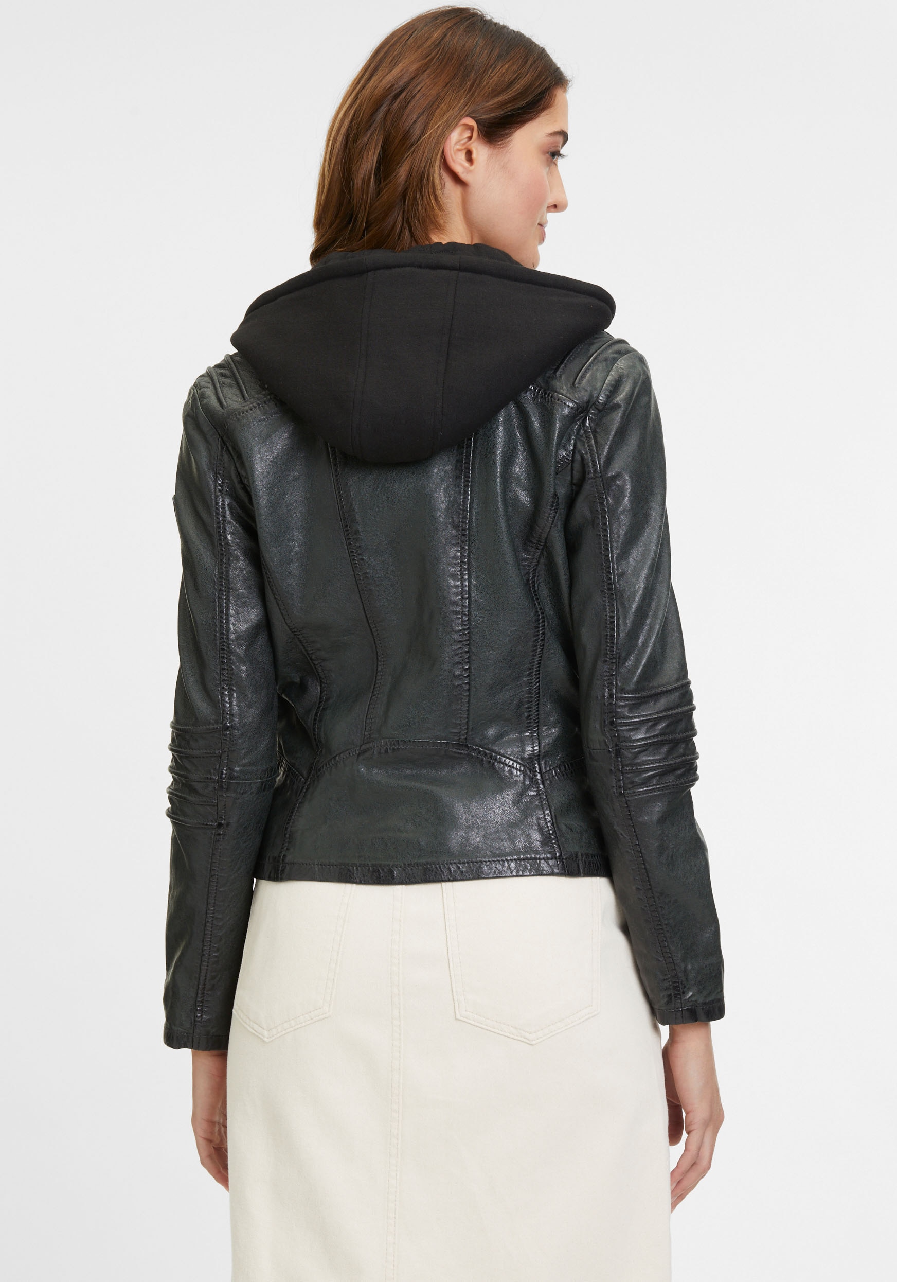 Mauritius Lederjacke »GWFlura«, mit Kapuze, mti Reissverschluss, Ziuerpaspeln, eingesetzte Kapuze