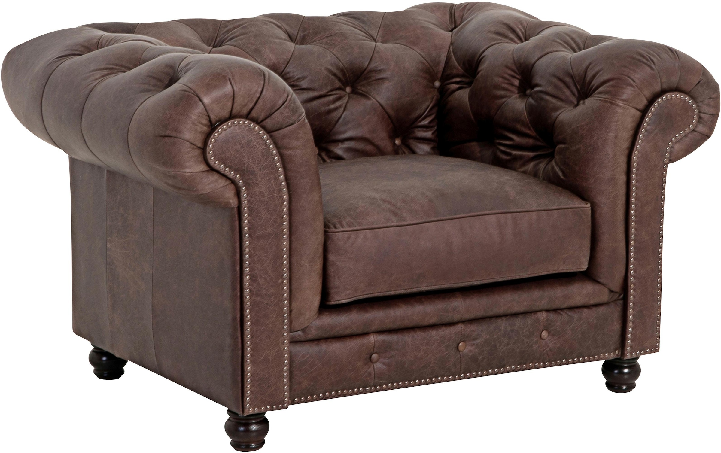 Max Winzer® Chesterfield-Sessel »Old England, Loungesessel, bequem, mit tollen Details«, Ledersessel mit Knopfheftung & Ziernägeln