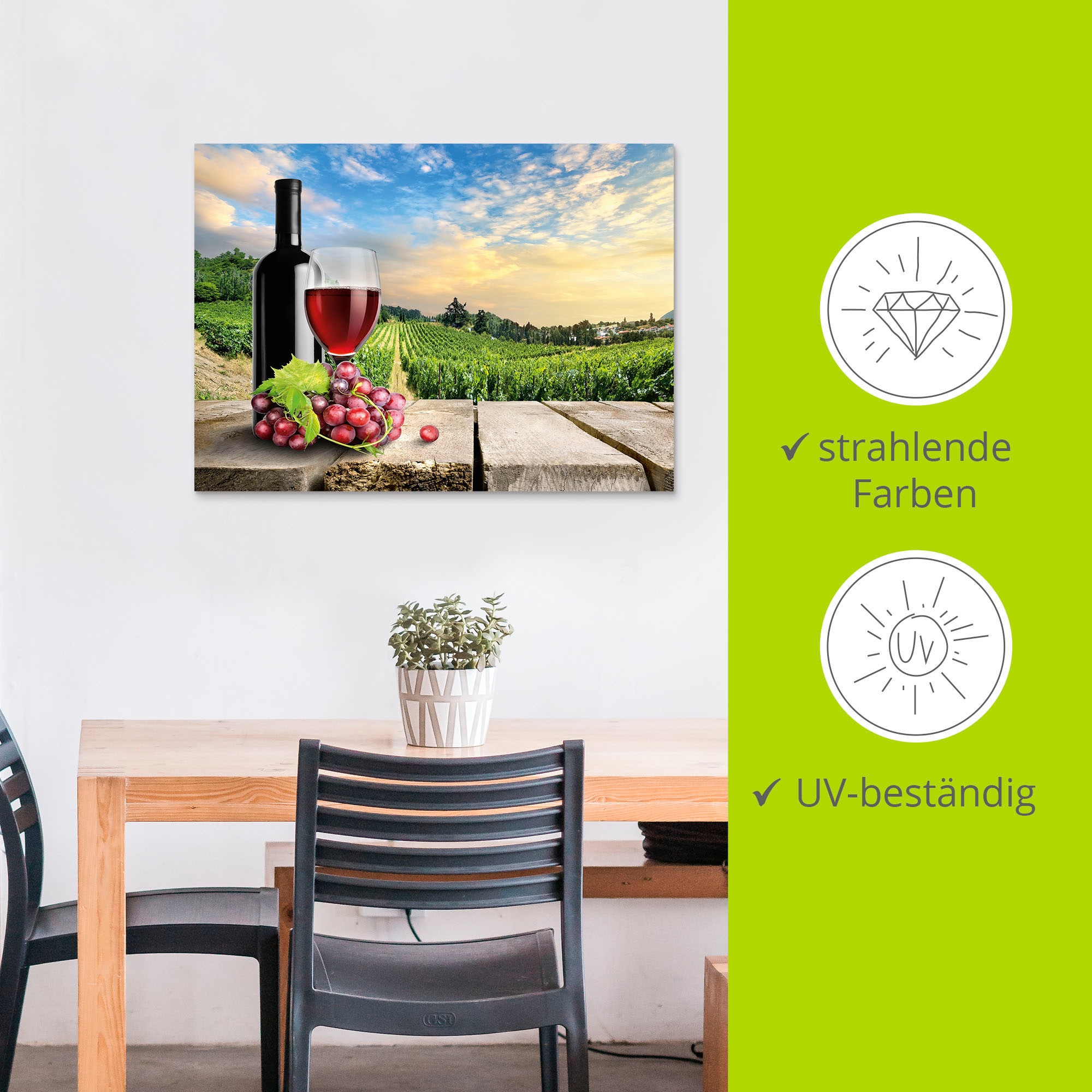 Artland Wandbild »Wein vor Weinbergen«, Berge, (1 St.), als Alubild, Outdoorbild, Poster, Wandaufkleber in verschied. Grössen