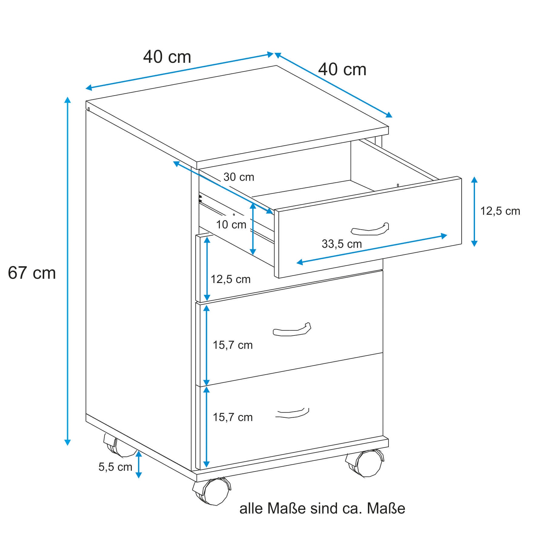 VOGL Möbelfabrik Rollcontainer »1191-1«, (1 St.)