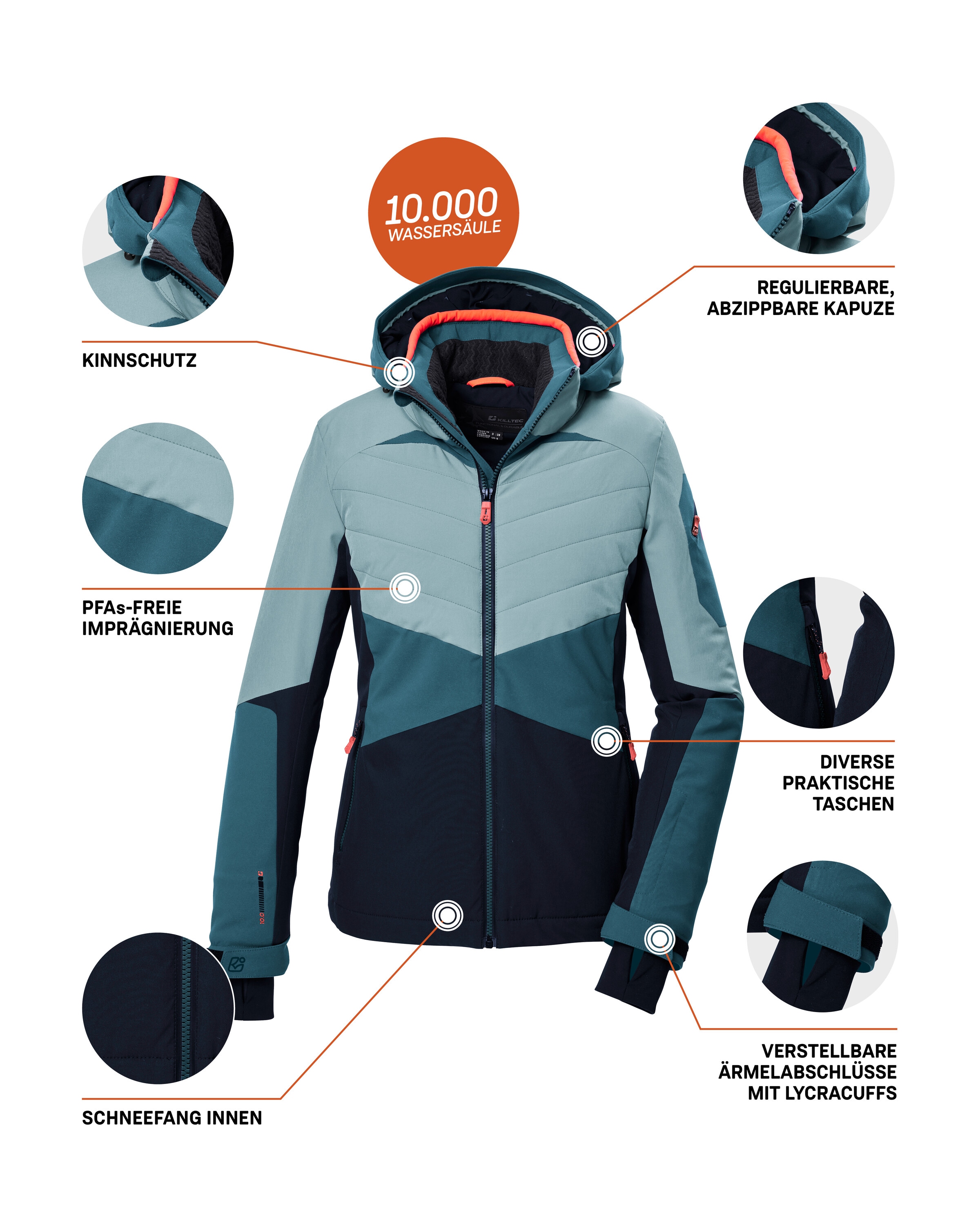 Killtec Skijacke »KSW 34 WMN SKI JCKT«, Atmungsaktive, winddichte Damenjacke mit 10.000 mm Wassersäule
