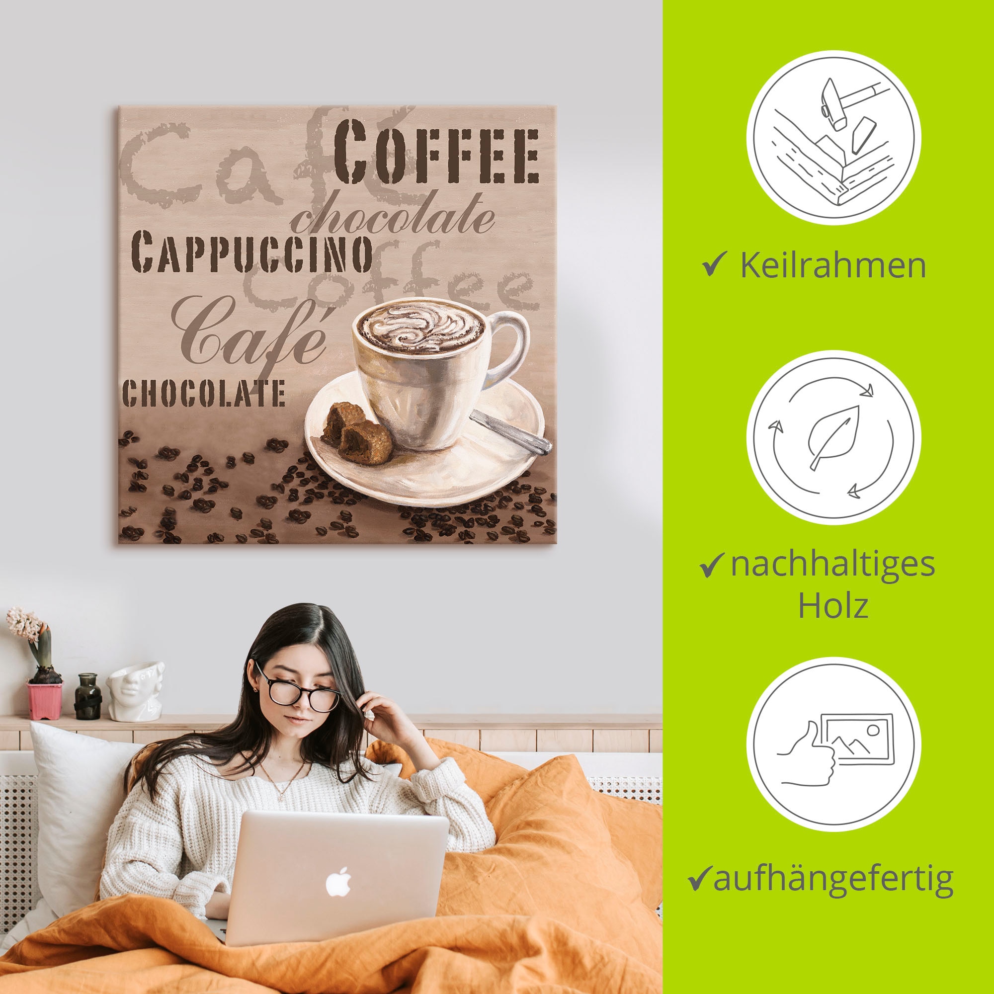 Artland Leinwandbild »Schokolade - Cappucino«, Getränke, (1 St.), auf Keilrahmen gespannt