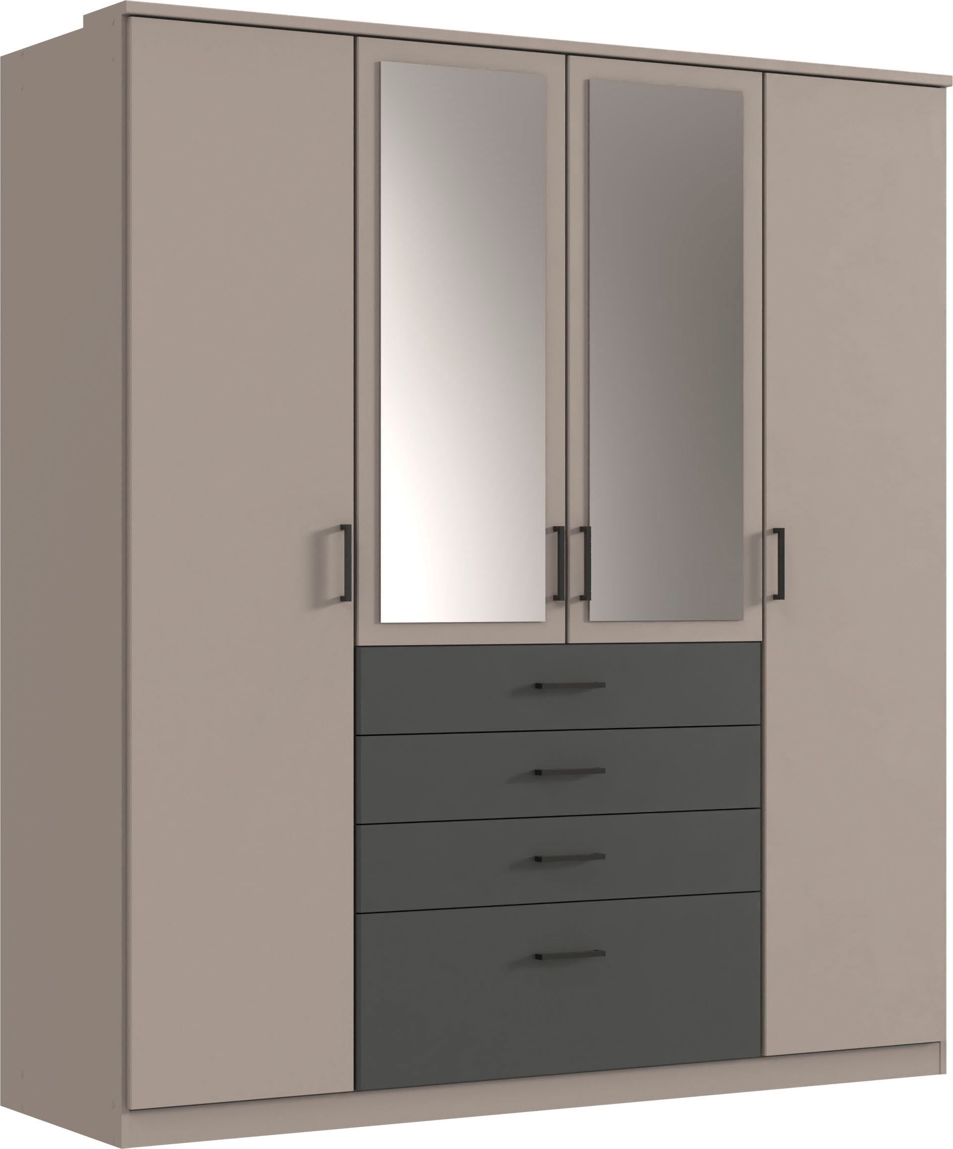 Wimex Kleiderschrank »Cottbus, in weiss oder grau modern kombiniert mit graphitfb.Schubladen« in 3 Grössen, schwarze Griffe, Made in Germany, mit 4 Schubladen, wahlweise mit oder ohne Spiegel