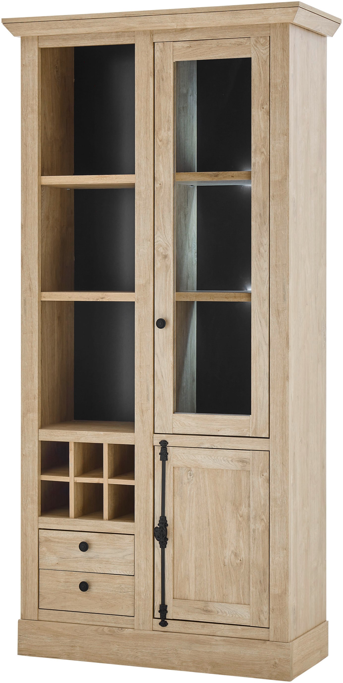 Home affaire Vitrine »Cornwall, Hochschrank im Landhausstil, Glasvitrine, Eiche Dekor«, (1 St.), Metallgriffe, 105 cm breit, viel Stauraum, in zwei Grössen verfügbar
