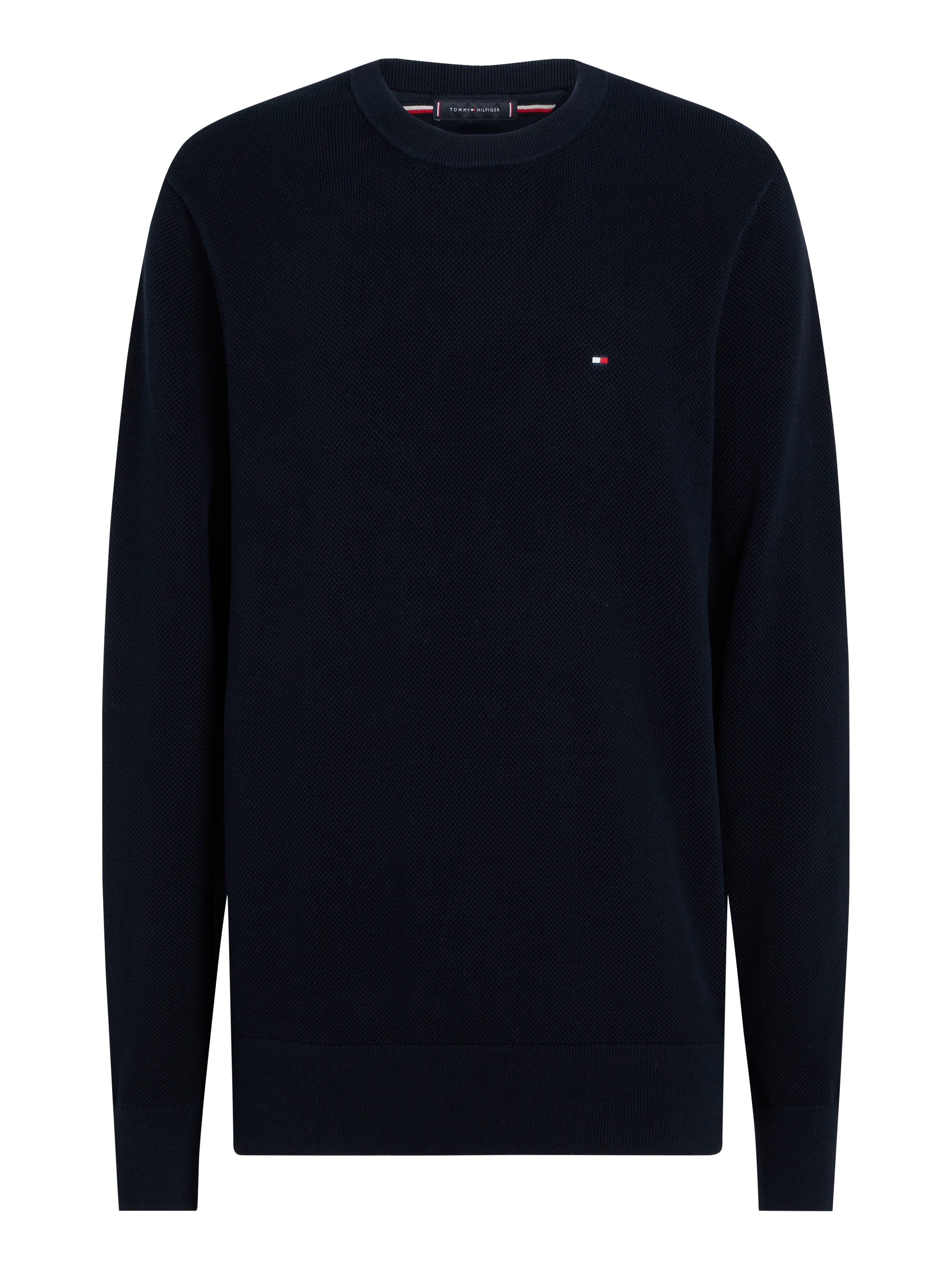 Tommy Hilfiger Rundhalspullover »ESSENTIAL STRUCTURE CREW NECK mit Struktur und Label«, unifarben, casual, regular fit, Baumwolle, Rundhals