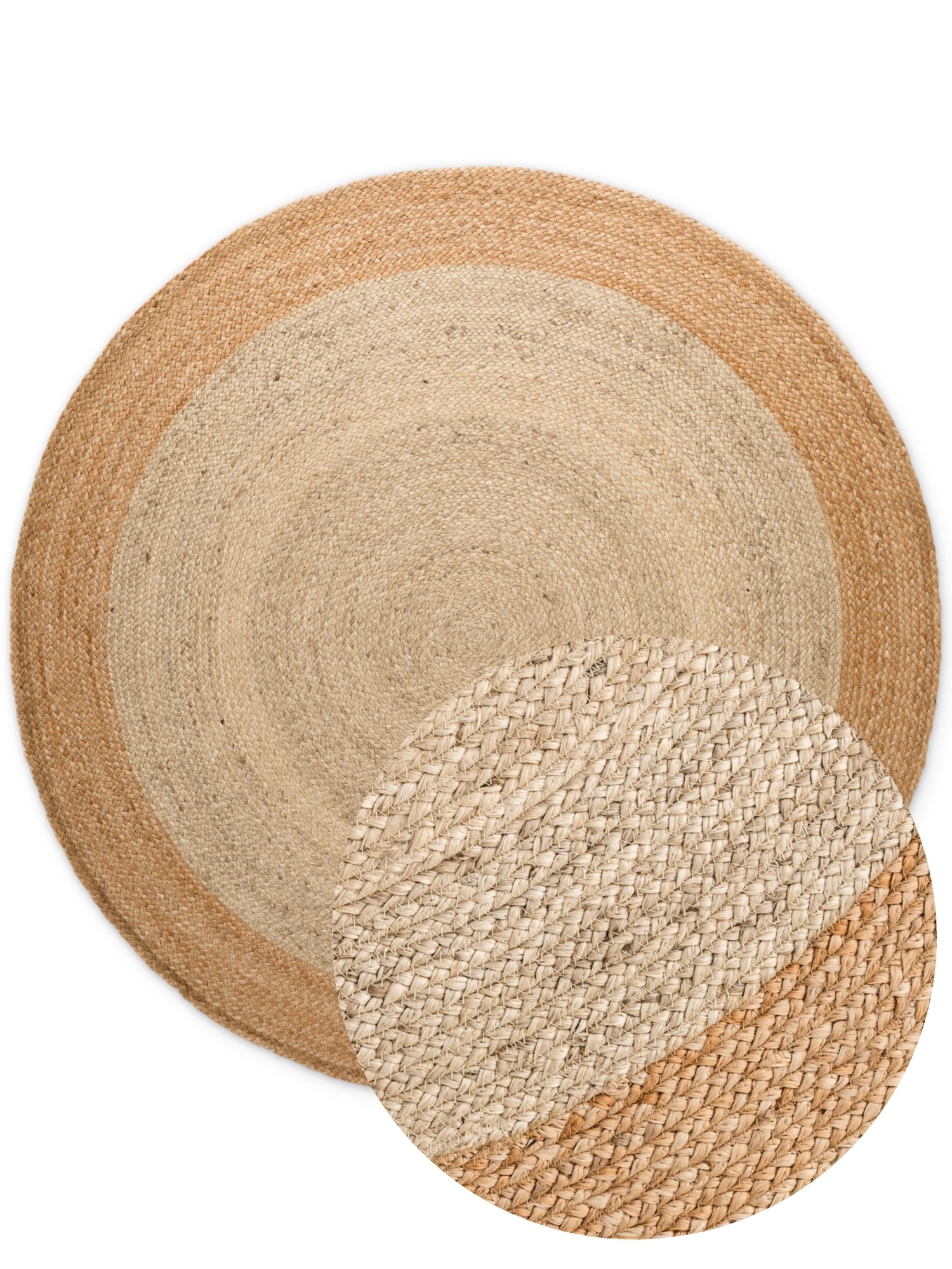 THE RUGS Jutta Reversible Jute Flatweave Round Rug Hand Woven Living Room in Beige | Size: 100cm diameter