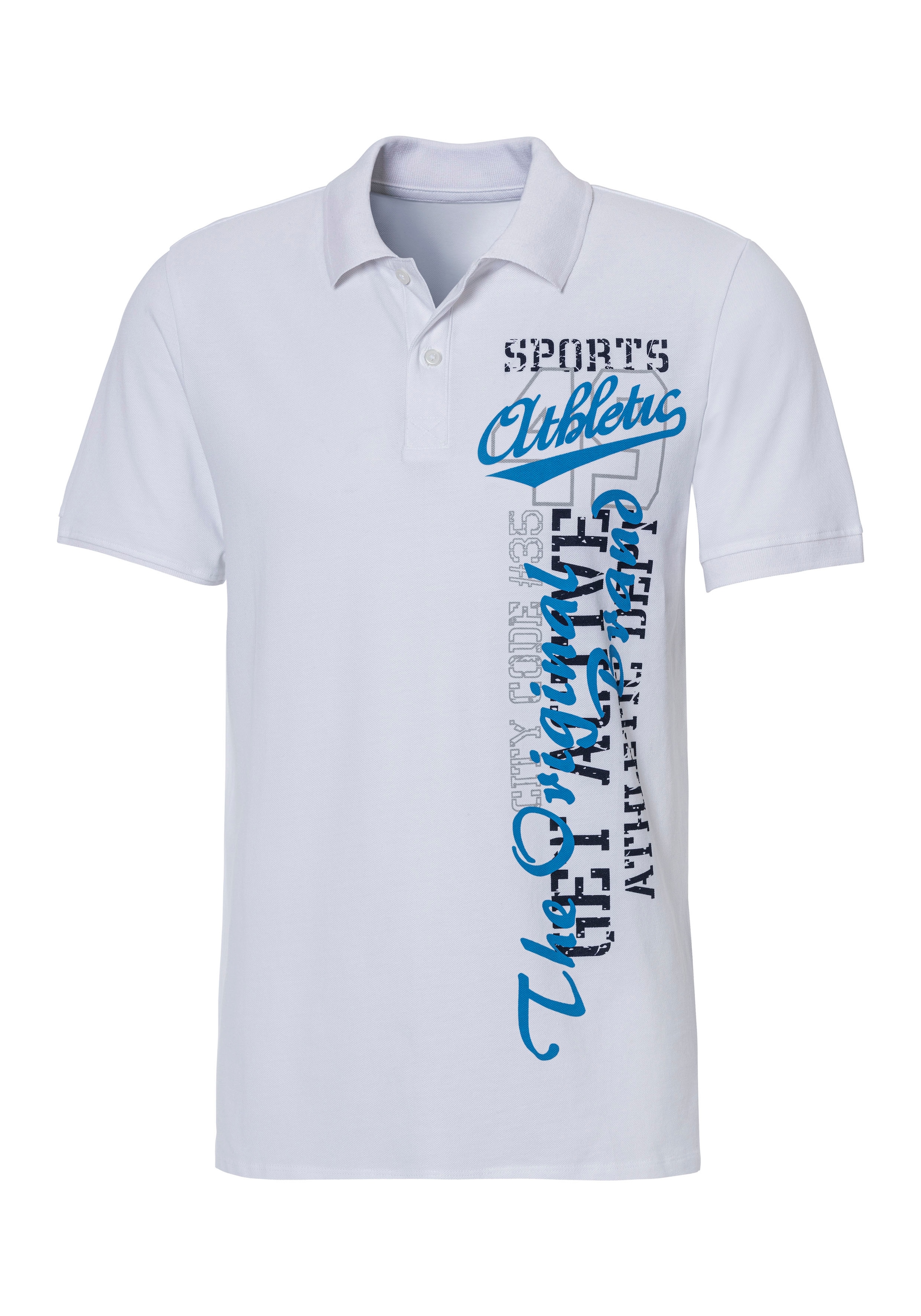 John Devin Poloshirt, mit grossem Druck vorn aus Baumwoll-Piqué