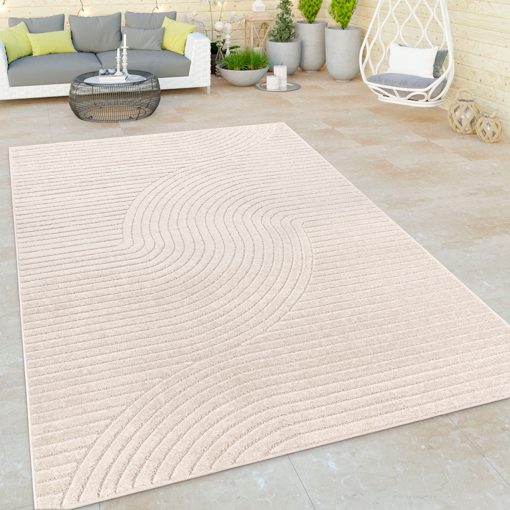 Paco Home Teppich »Cotton 233«, rechteckig, Kurzflor, Uni Farben, Hoch-Tief-Effekt, Scandi-Look, Outdoor geeignet