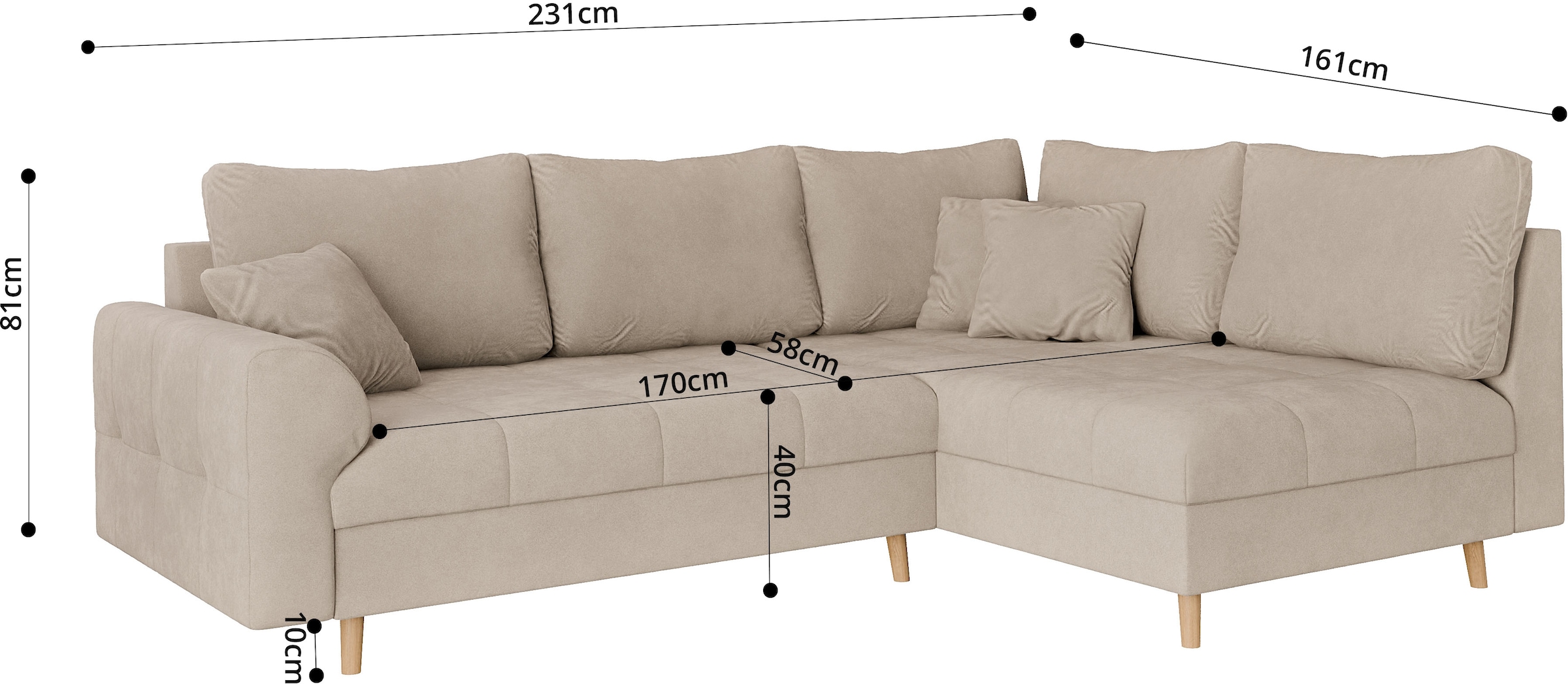 Home affaire Ecksofa »CHARRE incl. 3 Zierkissen«, L-Form, feine Steppung, lose Rückenkissen, auch in Cord und Bouclé