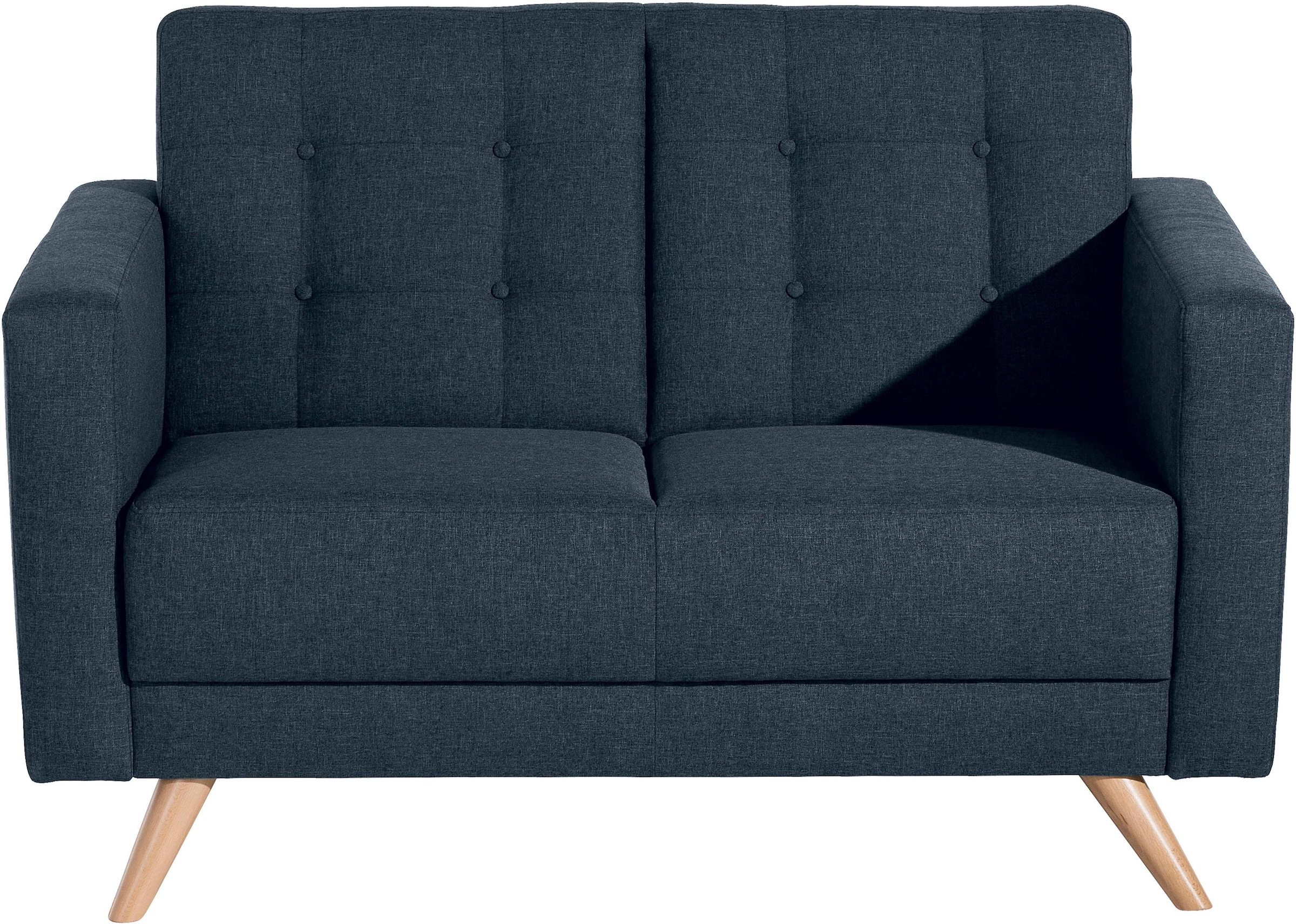 Max Winzer® 2-Sitzer »Julius zeitlos, elegant im skandinavischen Stil, mit hohem Sitzkomfort«, mit Knopfheftung, Retro, schmale Armlehnen, Breite 128 cm