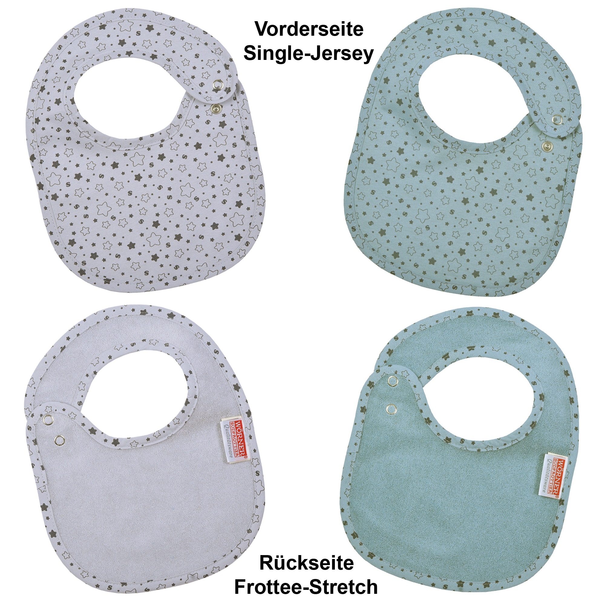 Wörner Lätzchen »Sterne eisblau-hellgrau Druckknopflatz 22x29 cm« 2 Stk. tlg. mit Druckknöpfen, maschinenwaschbar, trocknergeeignet