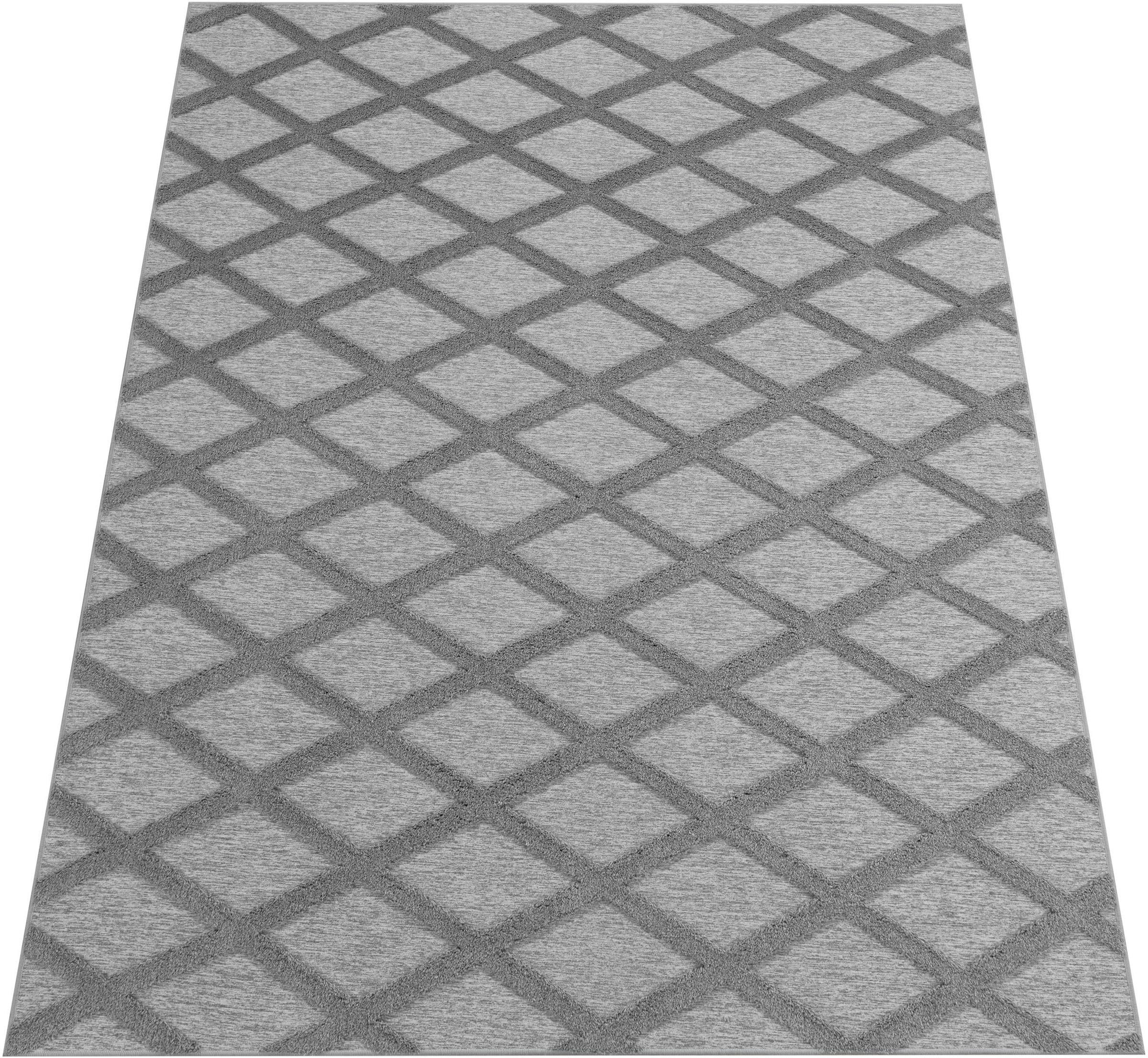 Paco Home Teppich »Utrecht 642«, rechteckig, 4 mm Höhe, Kurzflor, Uni Farben, 3D-Design, Rauten Muster, Hoch-Tief Effekt