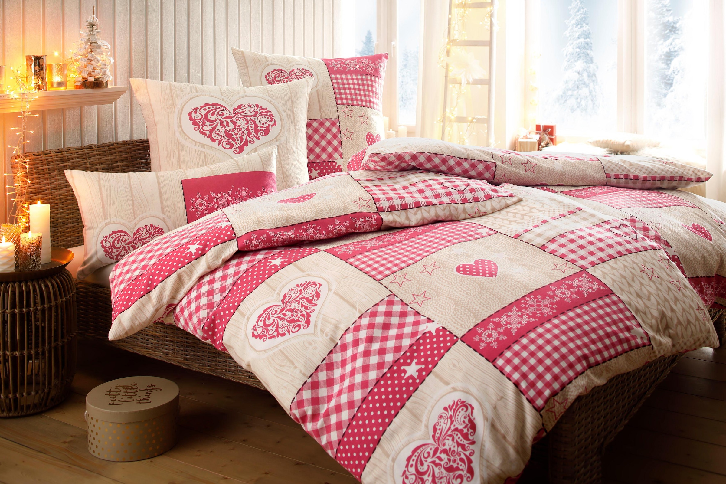 my home Bettwäsche »Janina in Gr. 135x200 oder 155x220 cm«, 100% Baumwolle, viele Winterdesigns: Patchwork, Schneemann, Eule, Bär