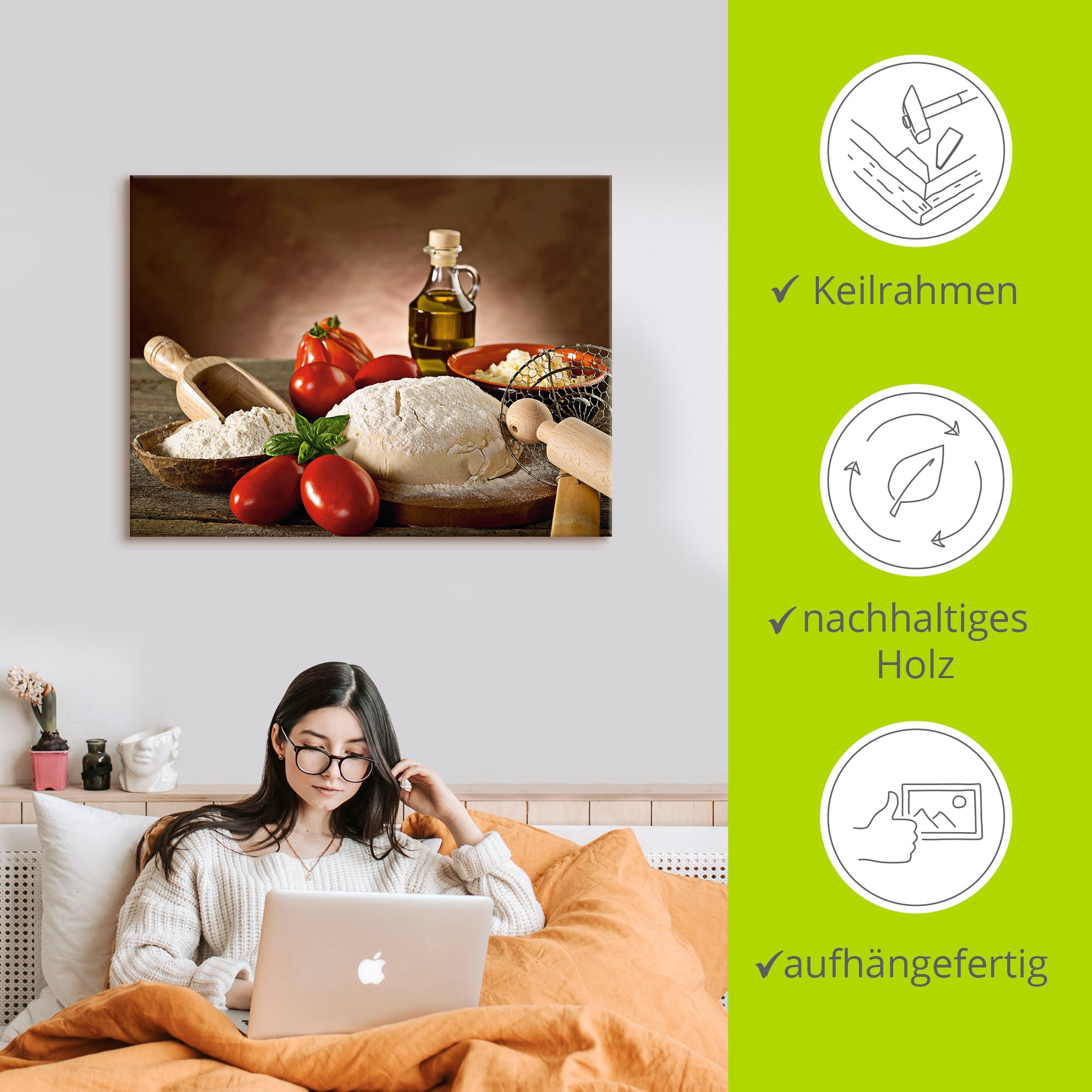 Artland Wandbild »Teig für Pizza«, Lebensmittel, (1 St.), als Alubild, Outdoorbild, Leinwandbild, Poster in verschied. Grössen