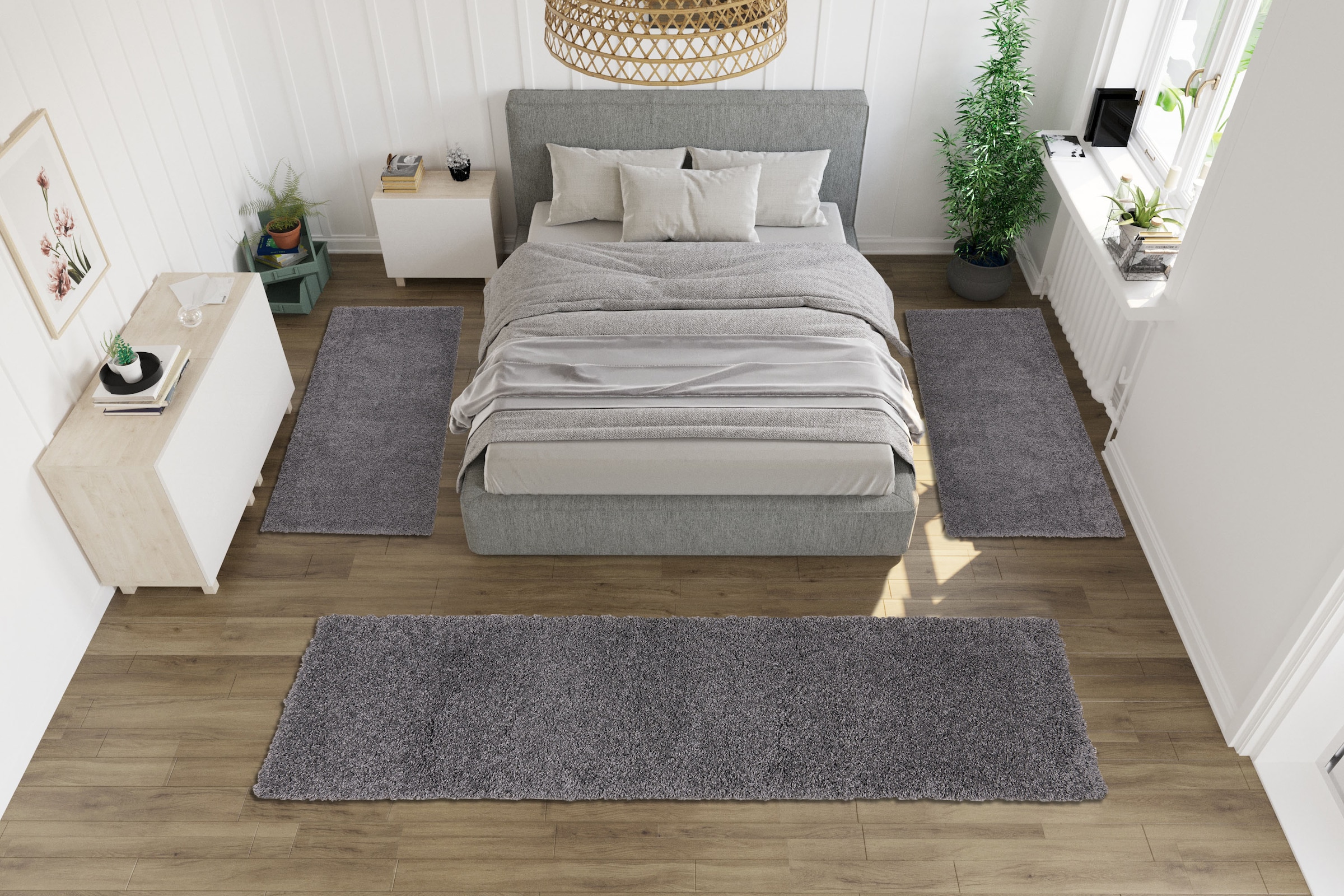 my home Bettumrandung »Viva«, (3 tlg.), Bettvorleger, Läufer-Set, Uni-Farben, einfarbig, besonders kuschelig