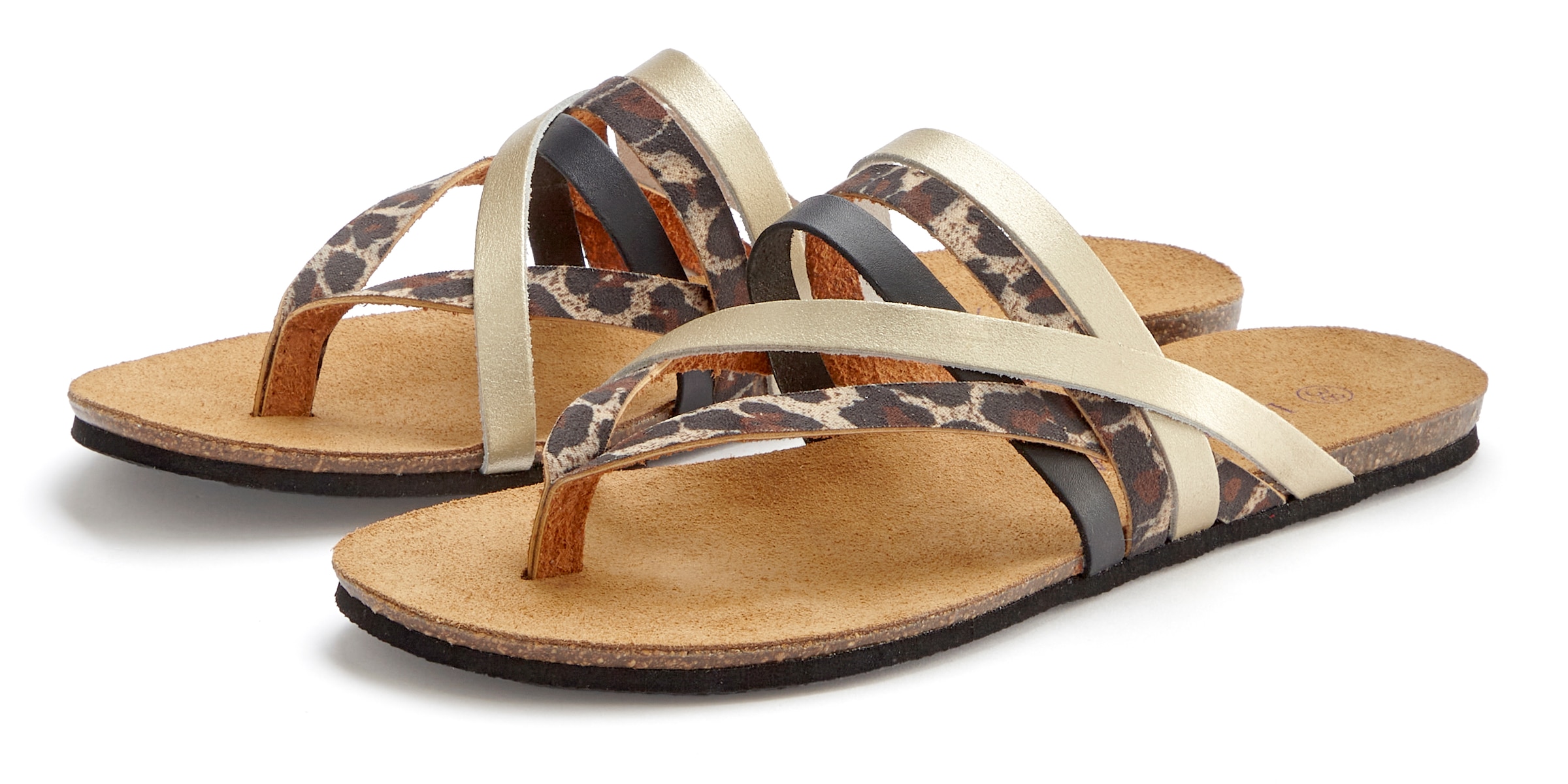 LASCANA Sandale, Pantolette aus Leder mit Korkfussbett