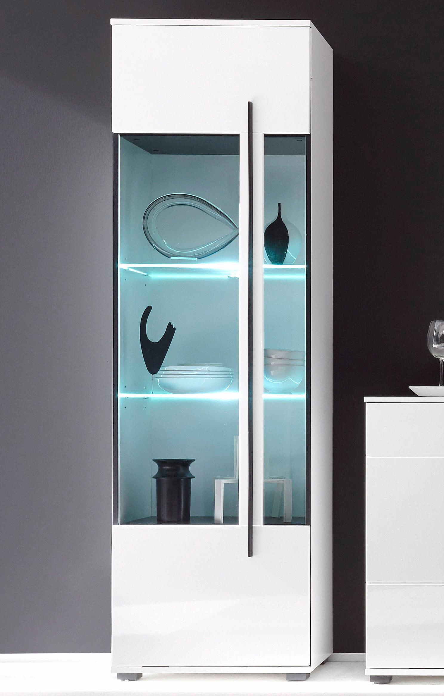 INOSIGN Vitrine »Cantara, Vitrinenschrank in Eiche Evoke oder weiss, Standvitrine«, schwarzer Stangengriff, ausreichend Stauraum, vielseitig einsetzbar