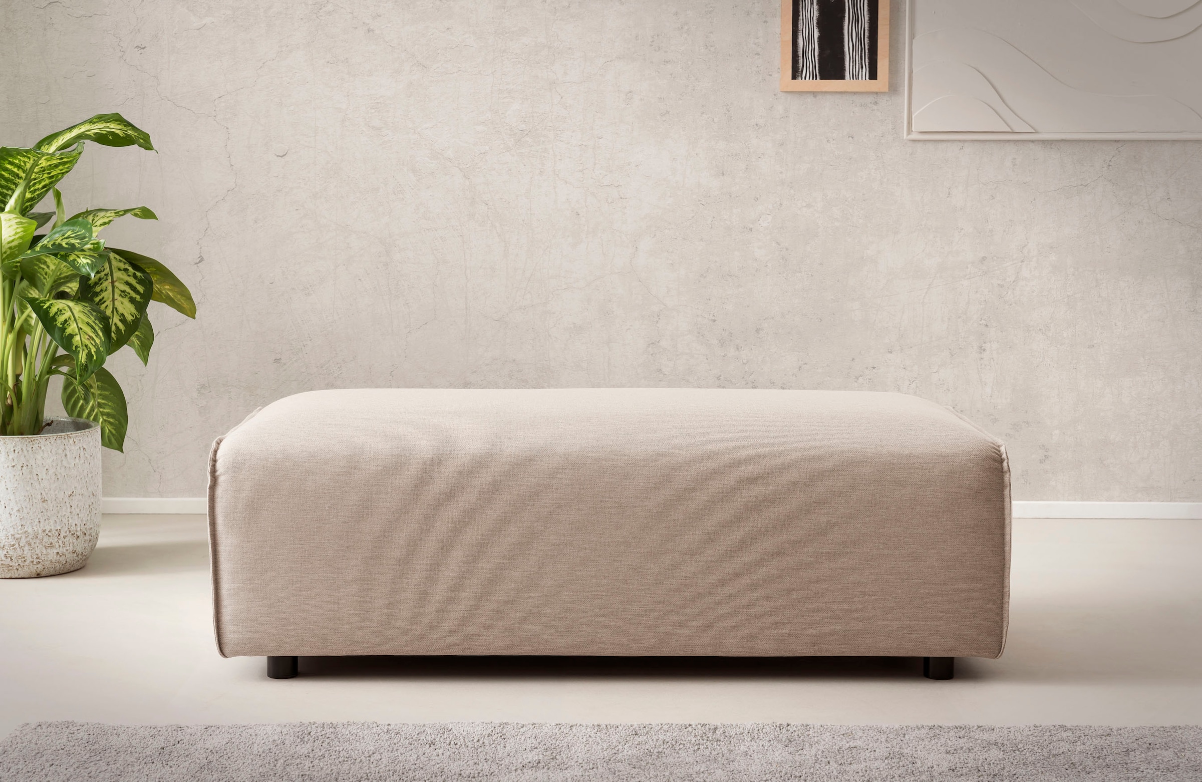 LeGer Home by Lena Gercke Hocker »PIARA, Polsterhocker mit Kedernaht in Cord oder Leinenoptik«, zur Serie PIARA, rechteckig, schwarze Füsse, bequemer Sitzkomfort
