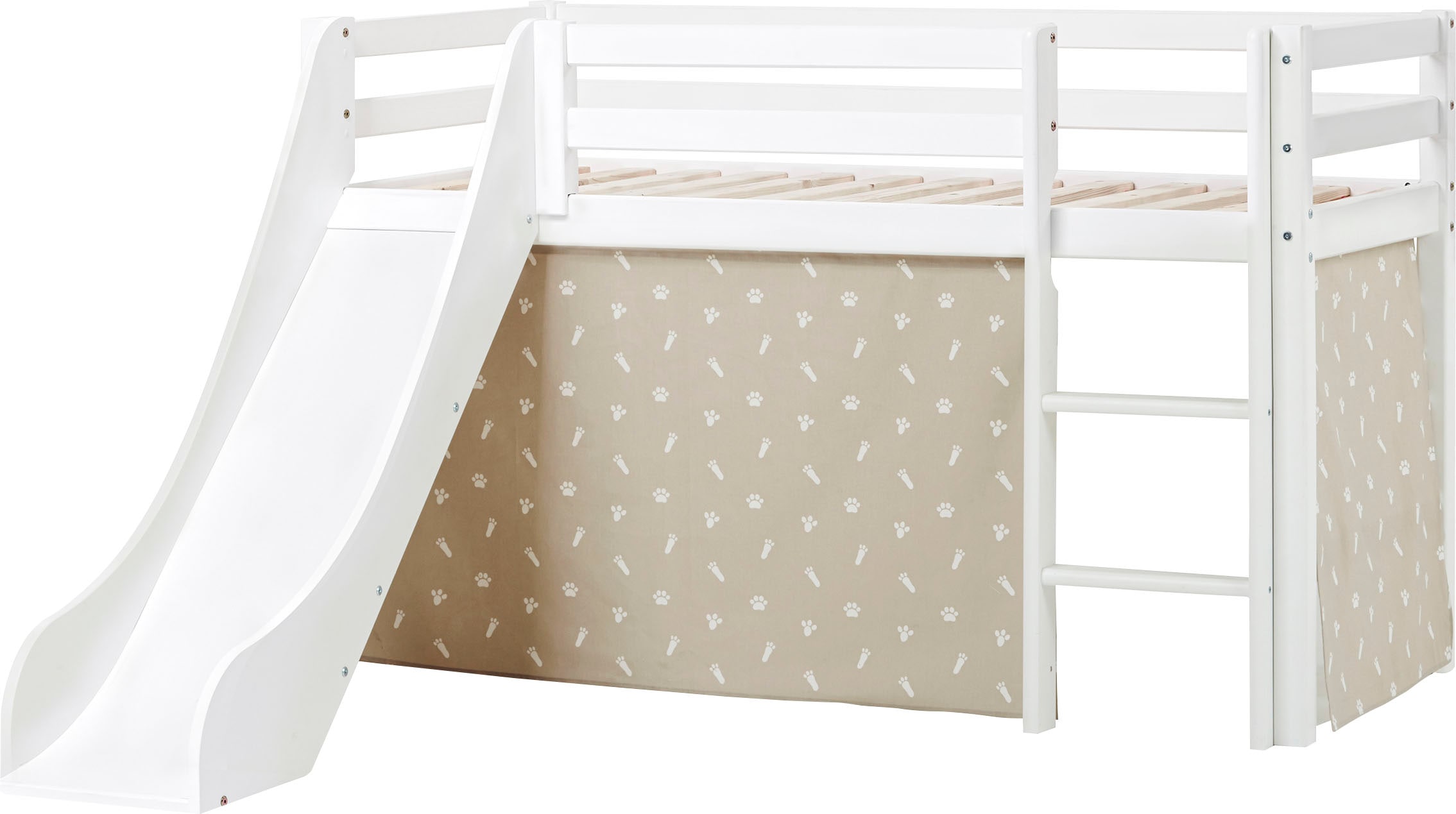 Hoppekids Hochbett »«Pets Silberfarbengrau»«, Rutsche & Vorhang Grau und viel Auswahl
