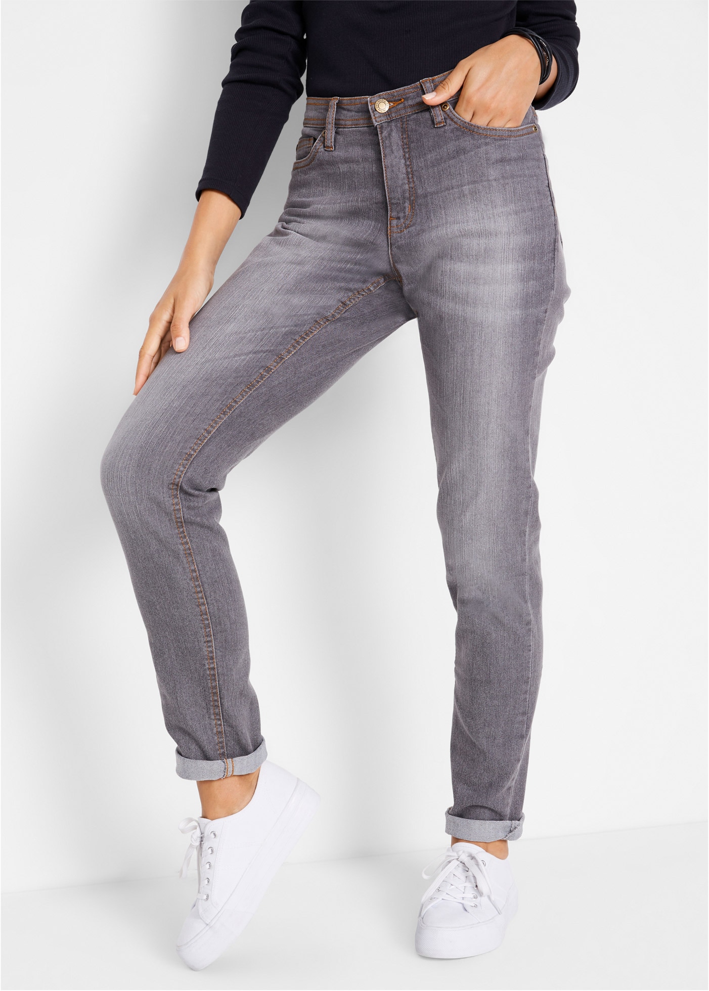 bonprix Mom-Jeans im Five-Pocket Style mit farbig abgesetzten Nähten